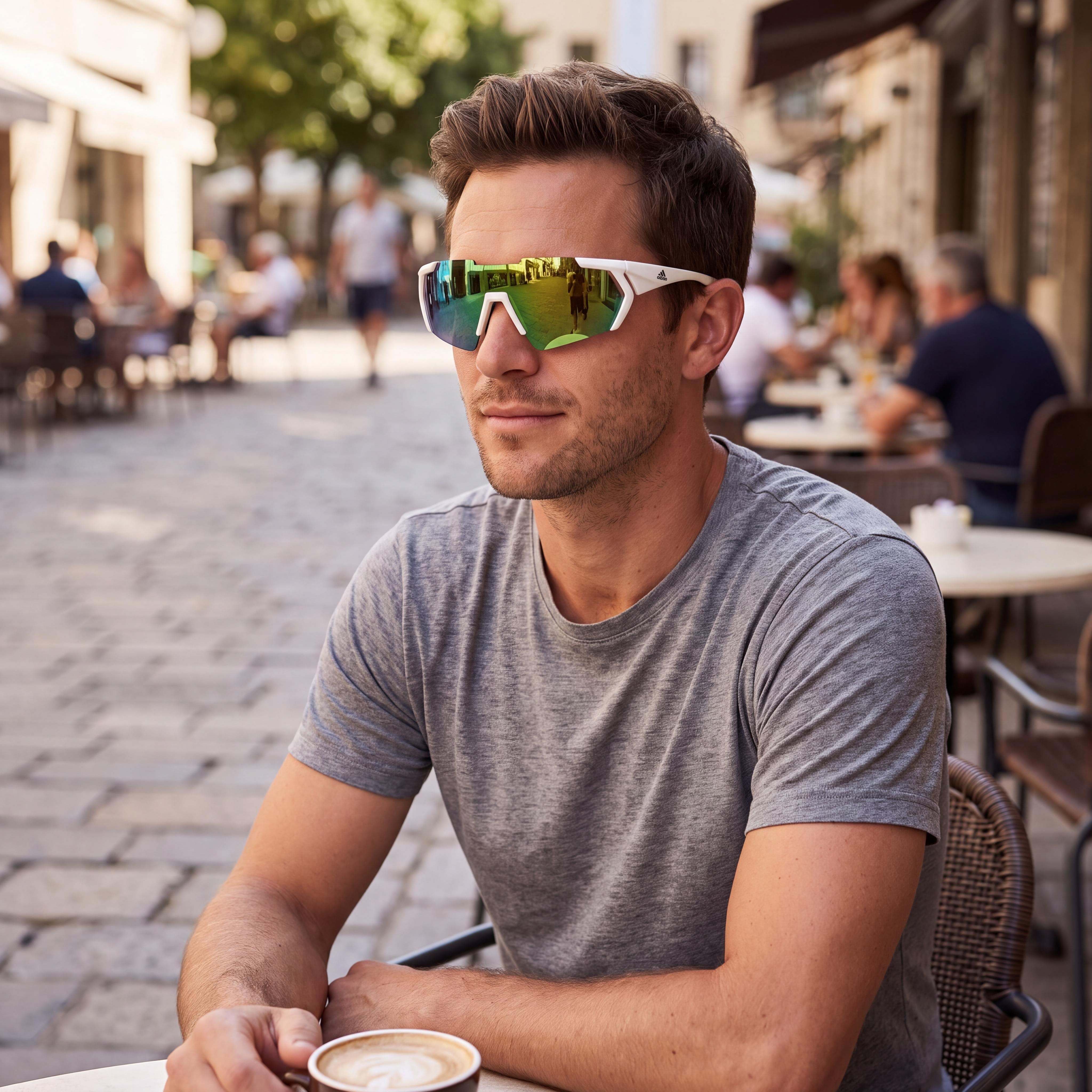adidas SP0064 Modern Men's White Injected Frame Green UV Protected Lenses 140mm Sunglasses, Photo 6
