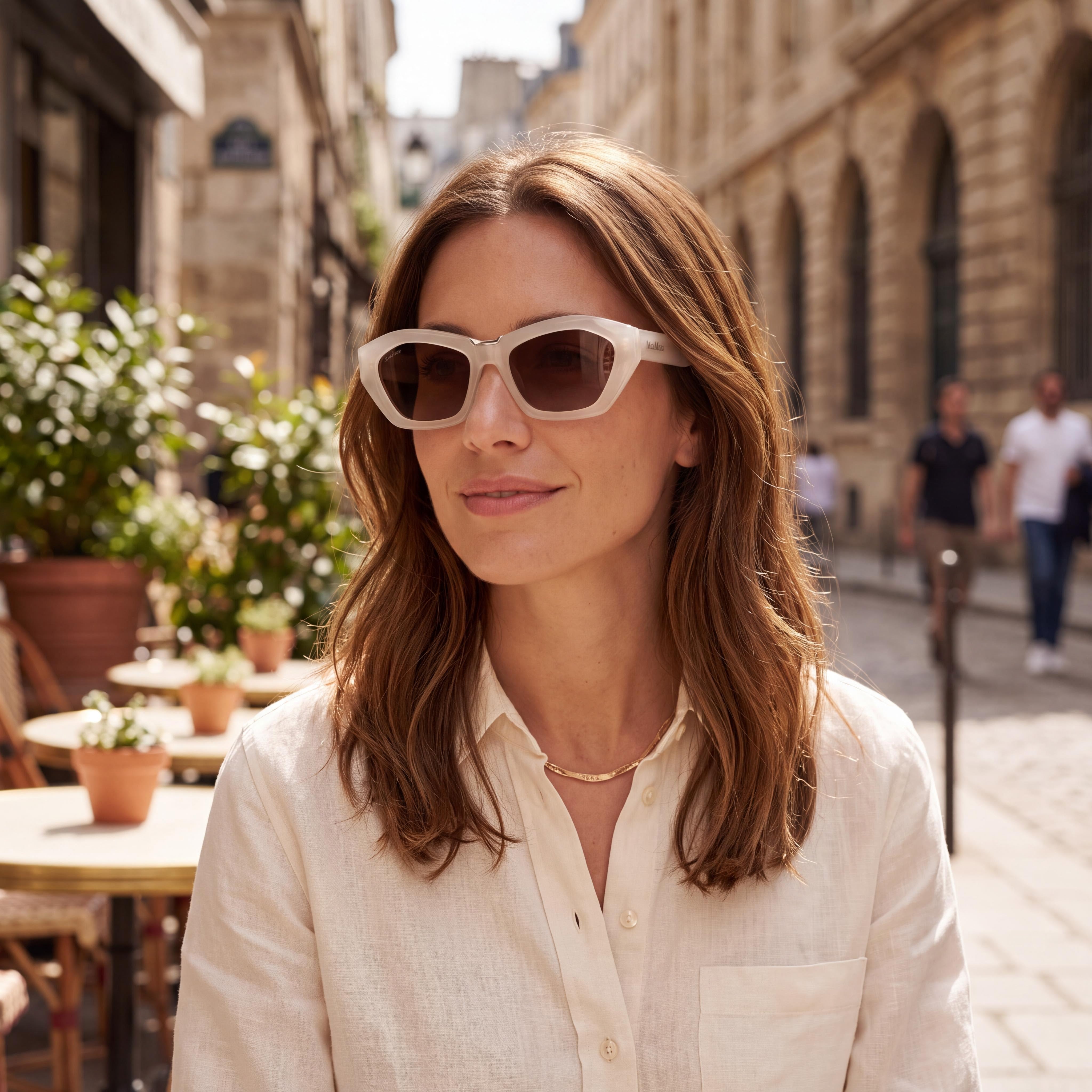 Gafas de sol MaxMara Mm0169 de acetato brillante color marfil para mujer con lentes de protección UV no polarizadas marrones de 54 mm, Photo 5