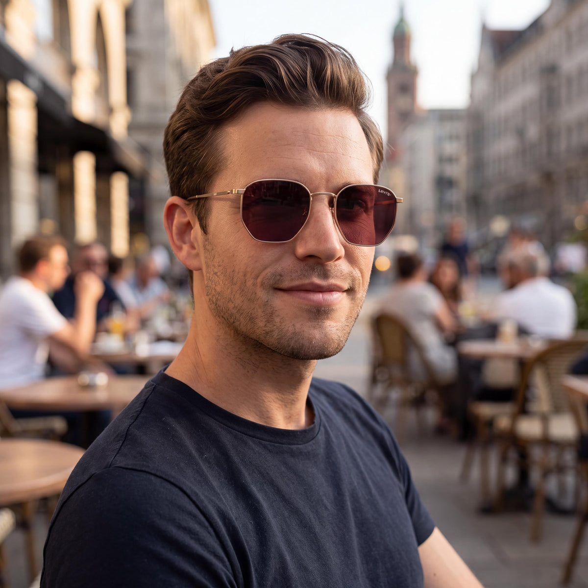 Gafas de sol informales para hombre Levi's, armazón metálico, COBRE DORADO con lentes rosas, protección UV, tamaño 51mm, Photo 4