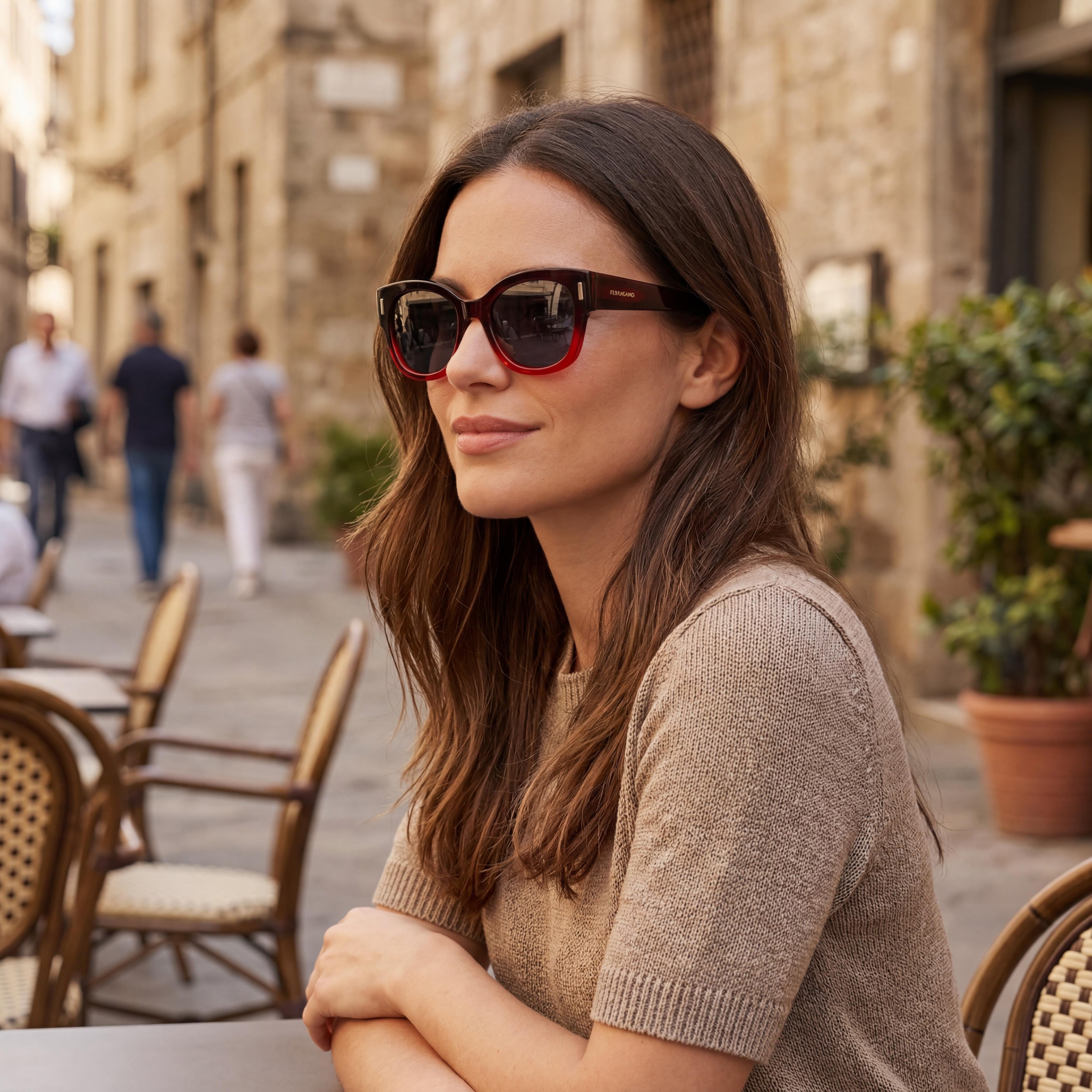 Gafas de sol Salvatore Ferragamo SF2007S para mujer, de acetato rojo oscuro transparente degradado, con protección UV, 51 mm, Photo 5