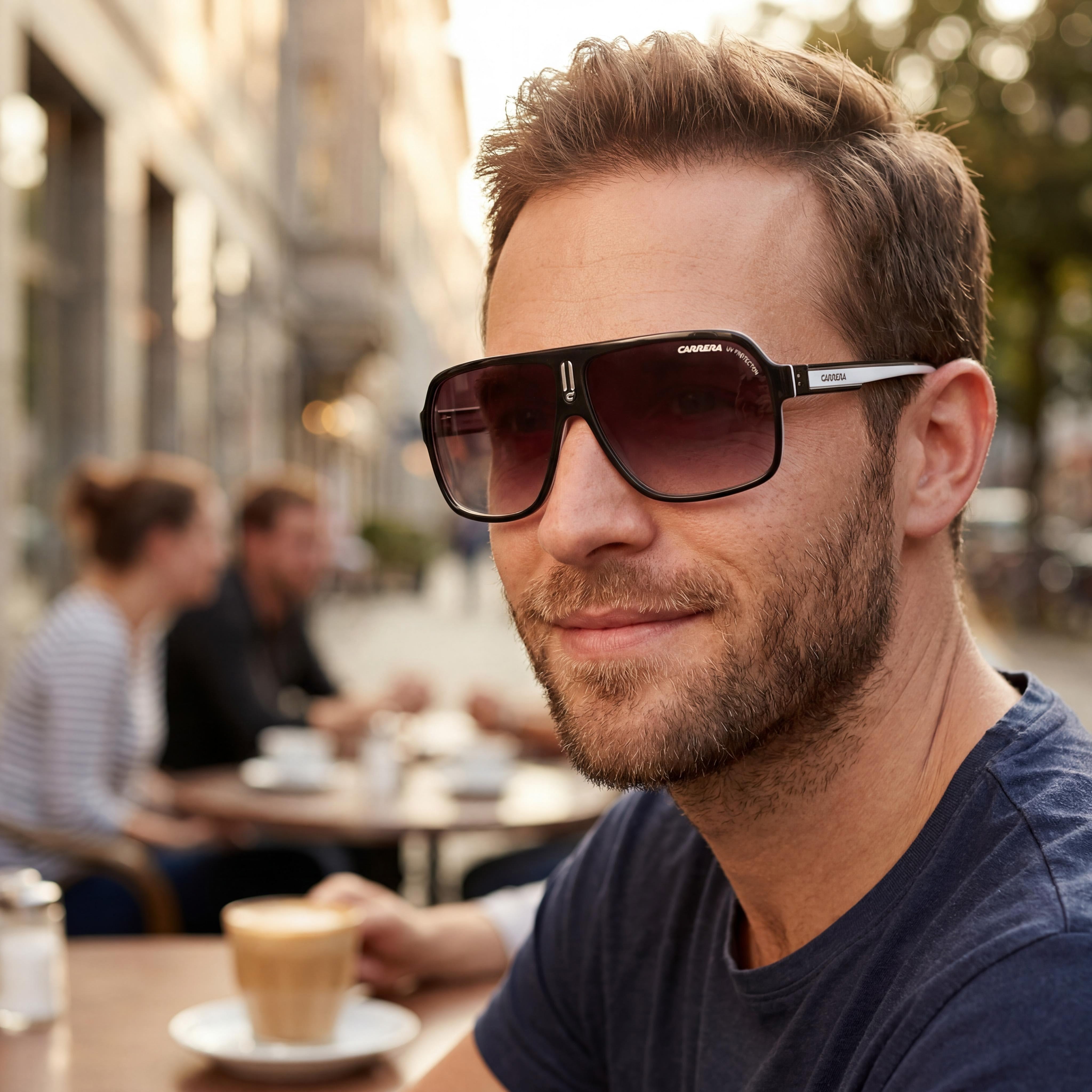 Carrera CARRERA 27 Men's Square Acetate Sunglasses Black Crystal White Grey Dark Grey Shaded Lenses 100% UV Protection 62mm, Photo 6