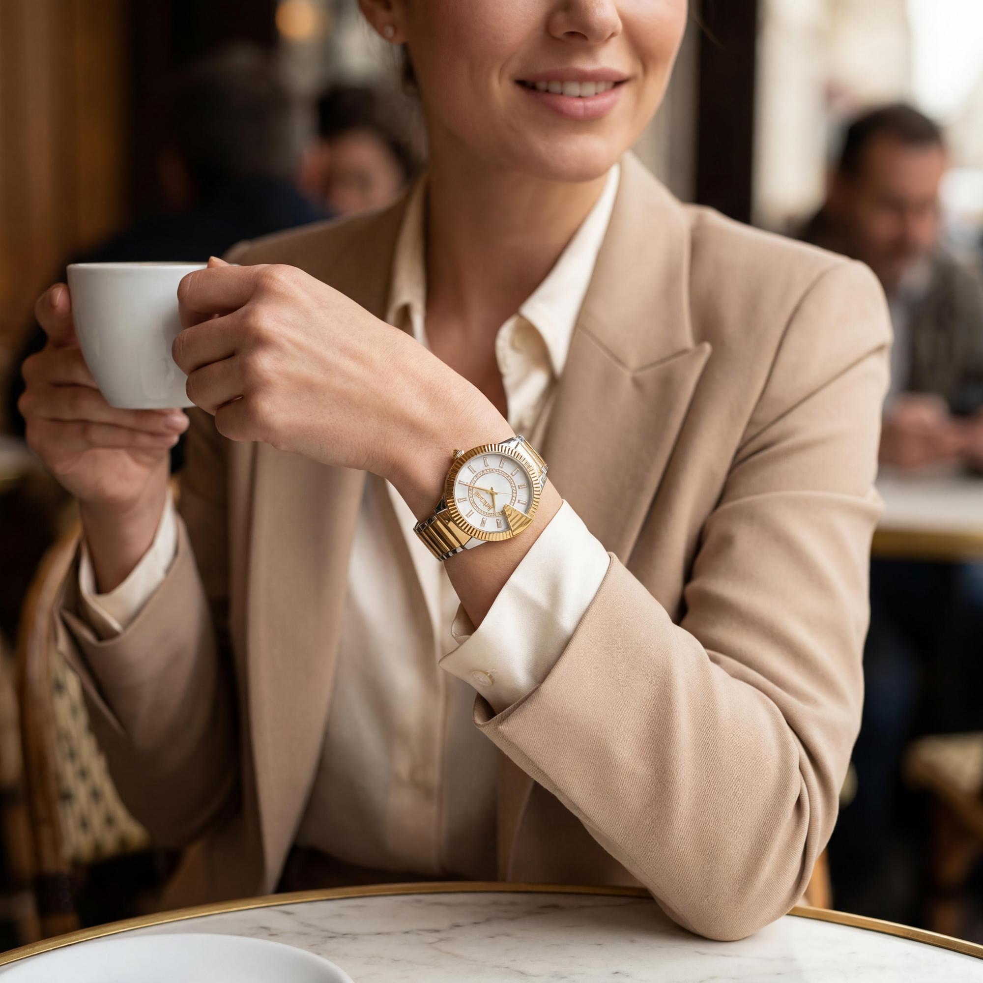 Reloj Just Cavalli para mujer, de acero inoxidable, con pulsera bicolor, dorado y plateado, esfera blanca y resistente al agua hasta 50 m., Photo 4