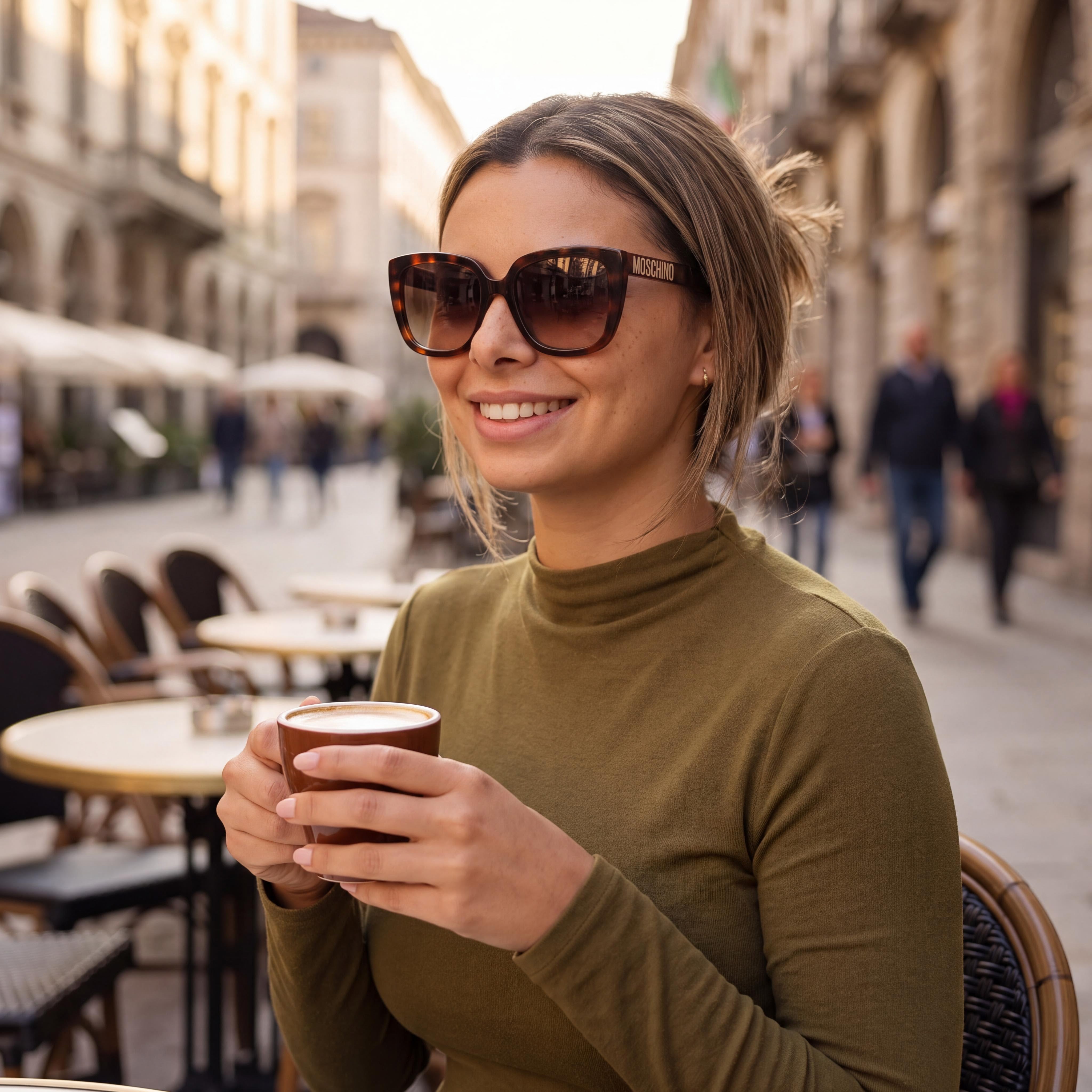 Moschino Modern Women's Acetate Havana Square Brown Shaded Non-Polarized UV Protection Sunglasses 55mm, Photo 4