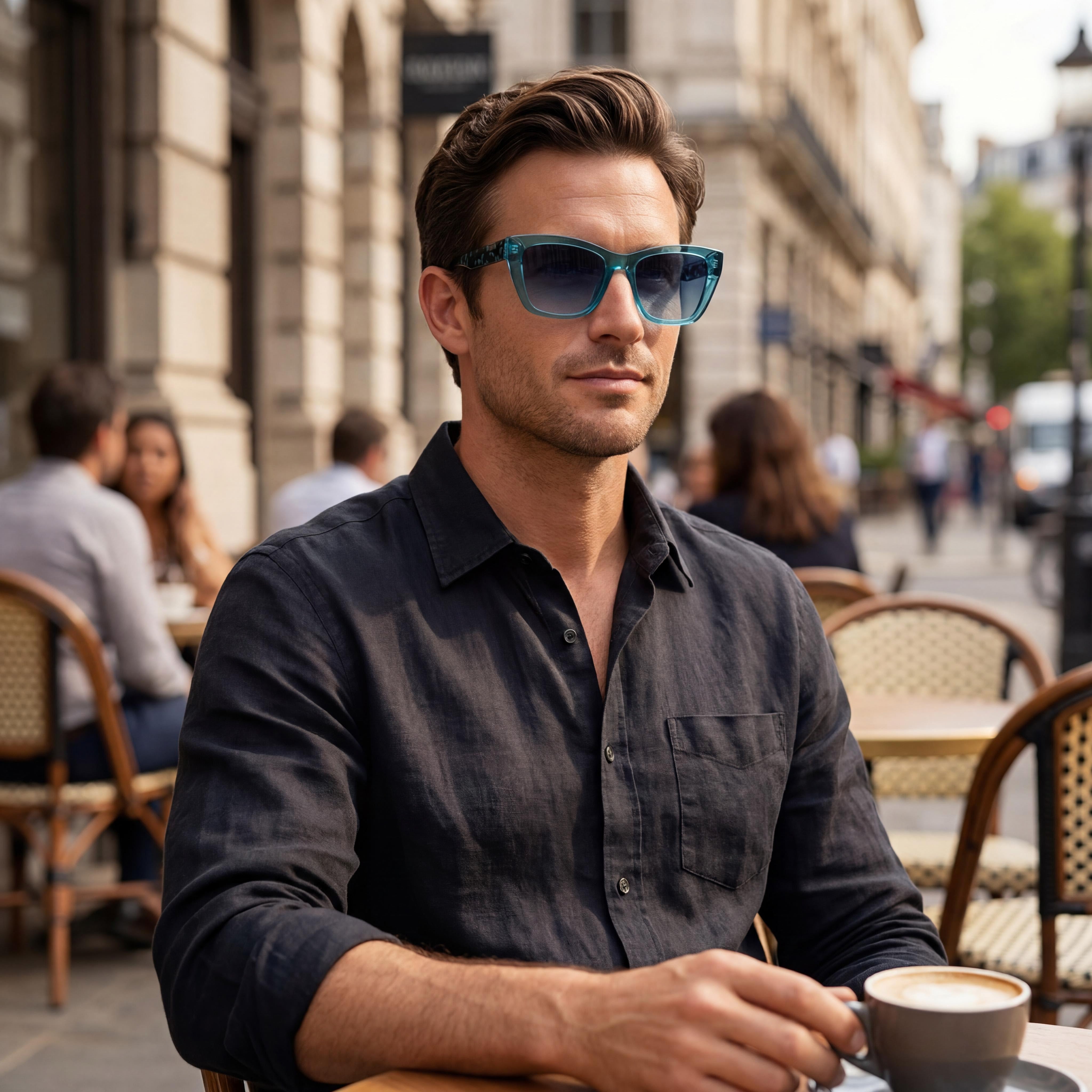 DKNY Gafas de sol de hombre modernas con montura de plástico turquesa de cristal, lentes dobles degradadas azules y verdes, protección UV, 54 mm, Photo 4