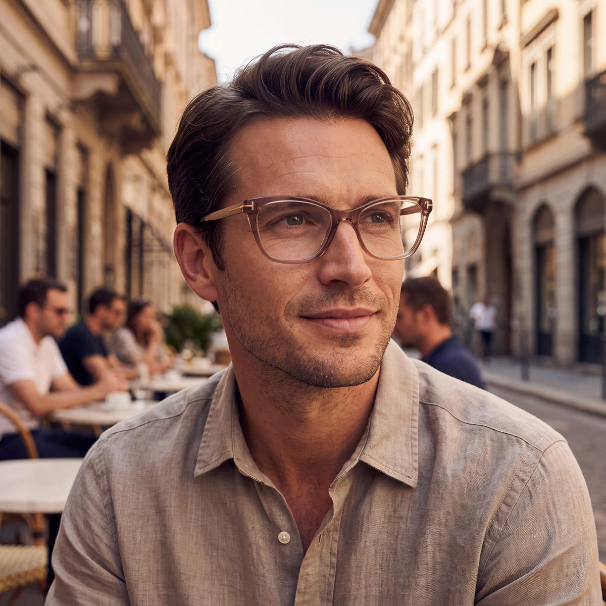 Gafas de plástico Tom Ford Ft5353 para hombre, color champán transparente brillante, dorado pálido mate, 54 mm, Photo 5