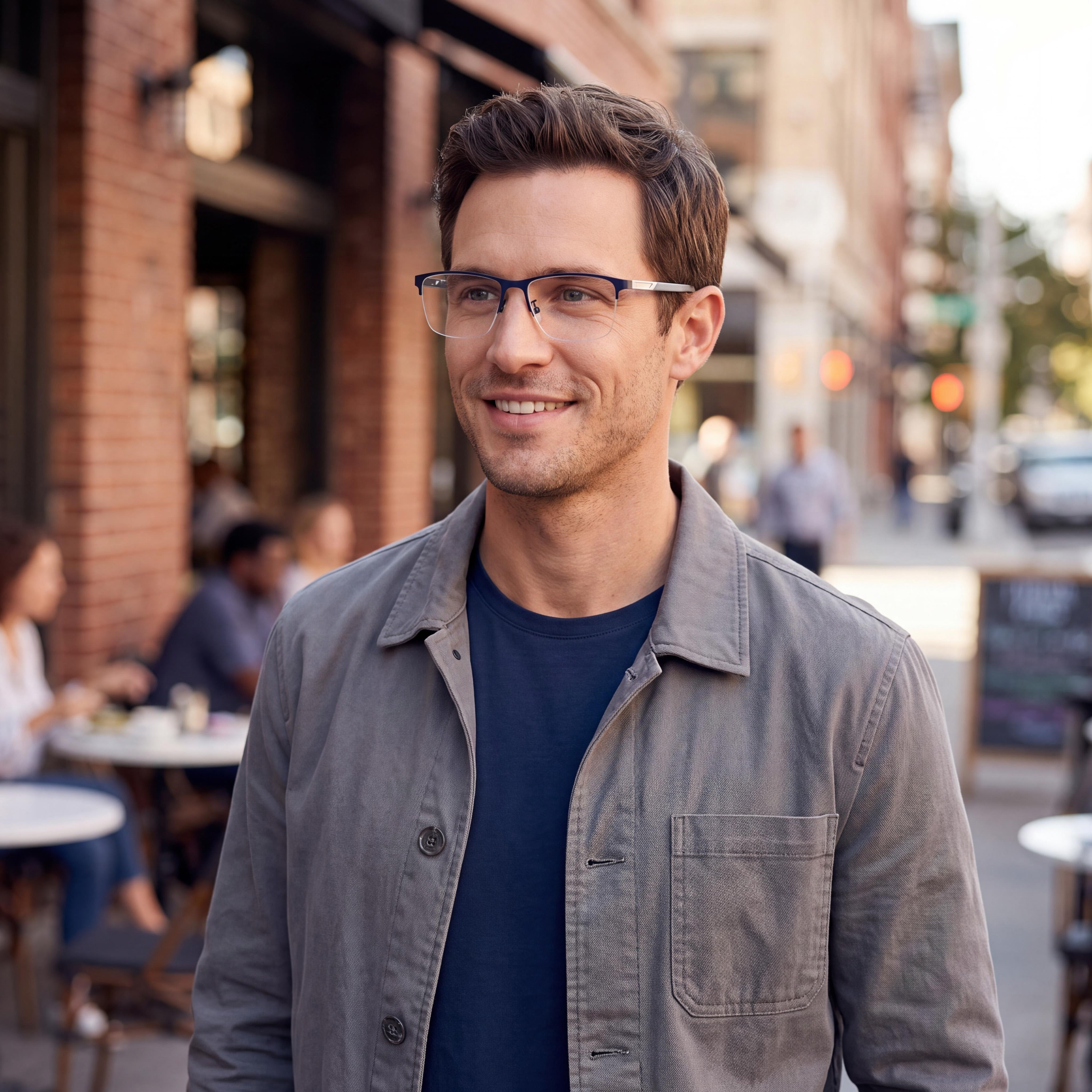 adidas SP 5048 Men's Matte Blue Metal Optical Frames, Clear Demo Lenses, Prescription Ready, 57-15-145, Photo 4