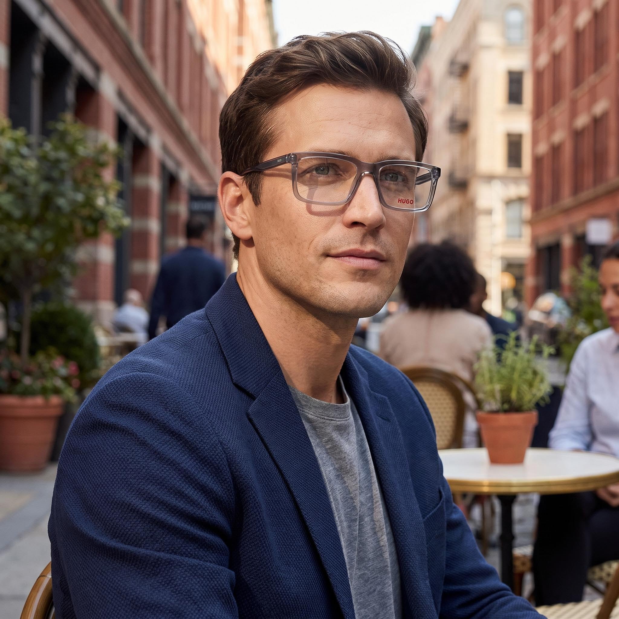 HUGO Modern Men's Eyeglasses with Grey Cellulose Frame and Clear Non-Polarized Lenses 55-19-145, Photo 6