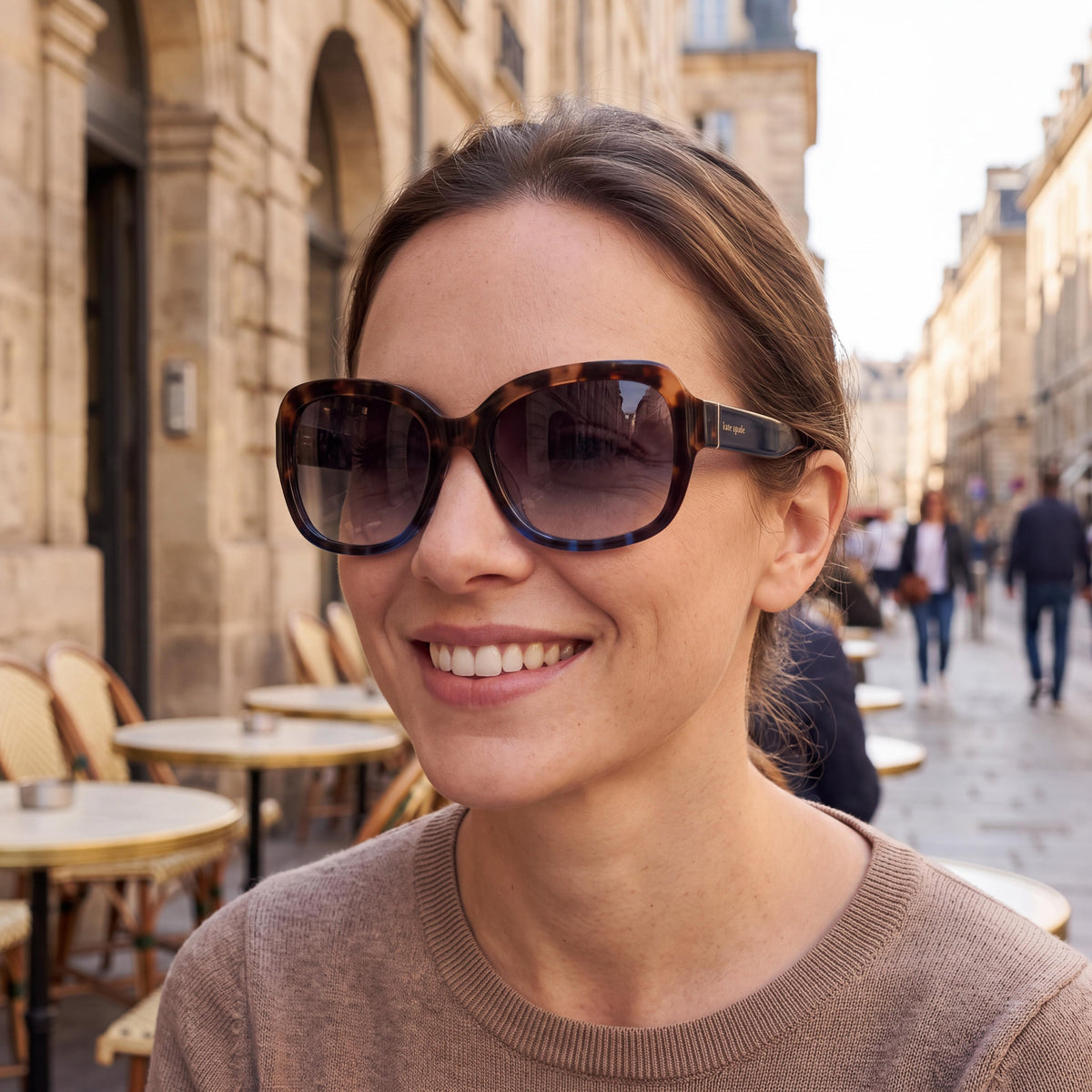 kate spade new york Women's Rectangular Sunglasses, Plastic Frame, 100% UV Protection, Havana Beige Blue, 55mm, Photo 5