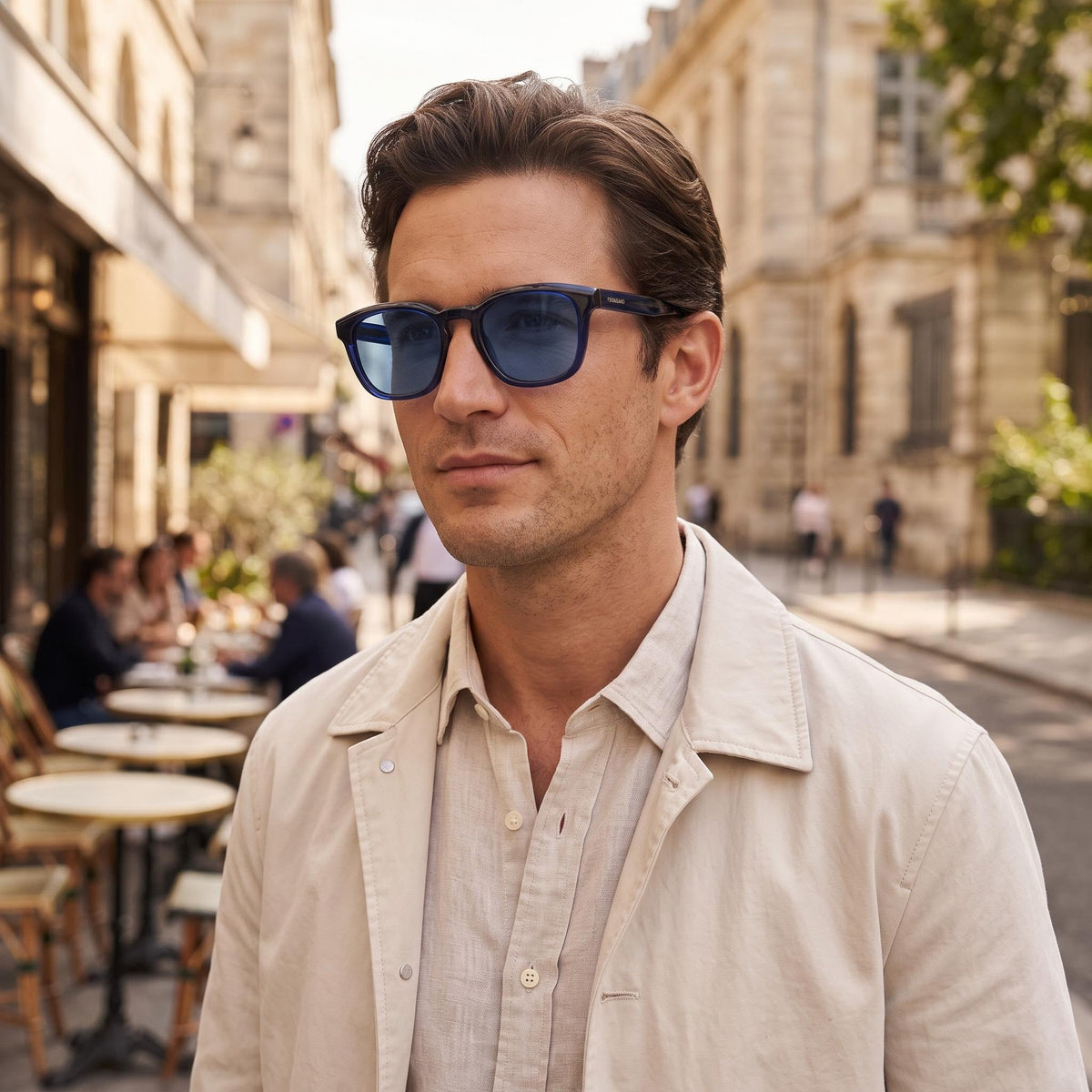 Gafas de sol rectangulares Ferragamo para hombre, modelo Sf2040se, montura de titanio azul transparente, protección UV 400, medida 50-21-145, Photo 5