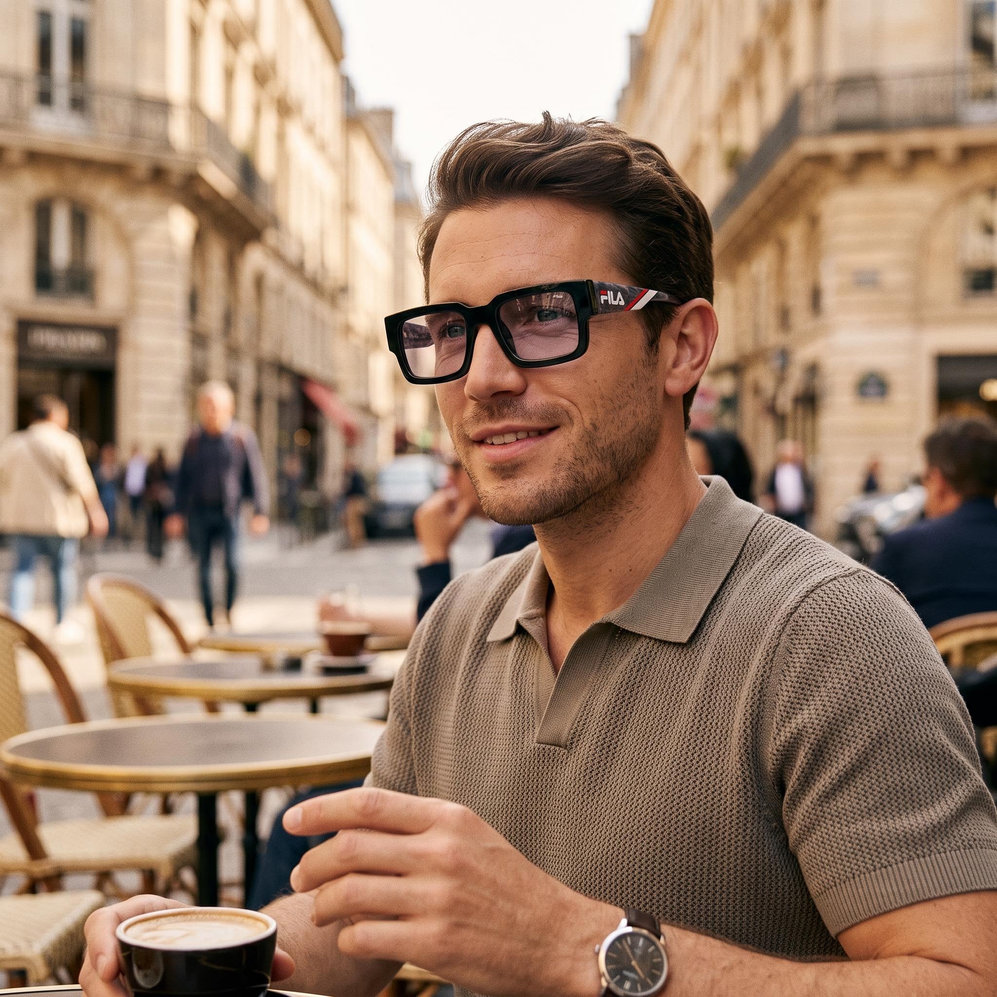 Fila Casual Men's Sunglasses featuring Shiny Black Acetate Frame and Smoke Crystal Lenses 51-20-140, Photo 5