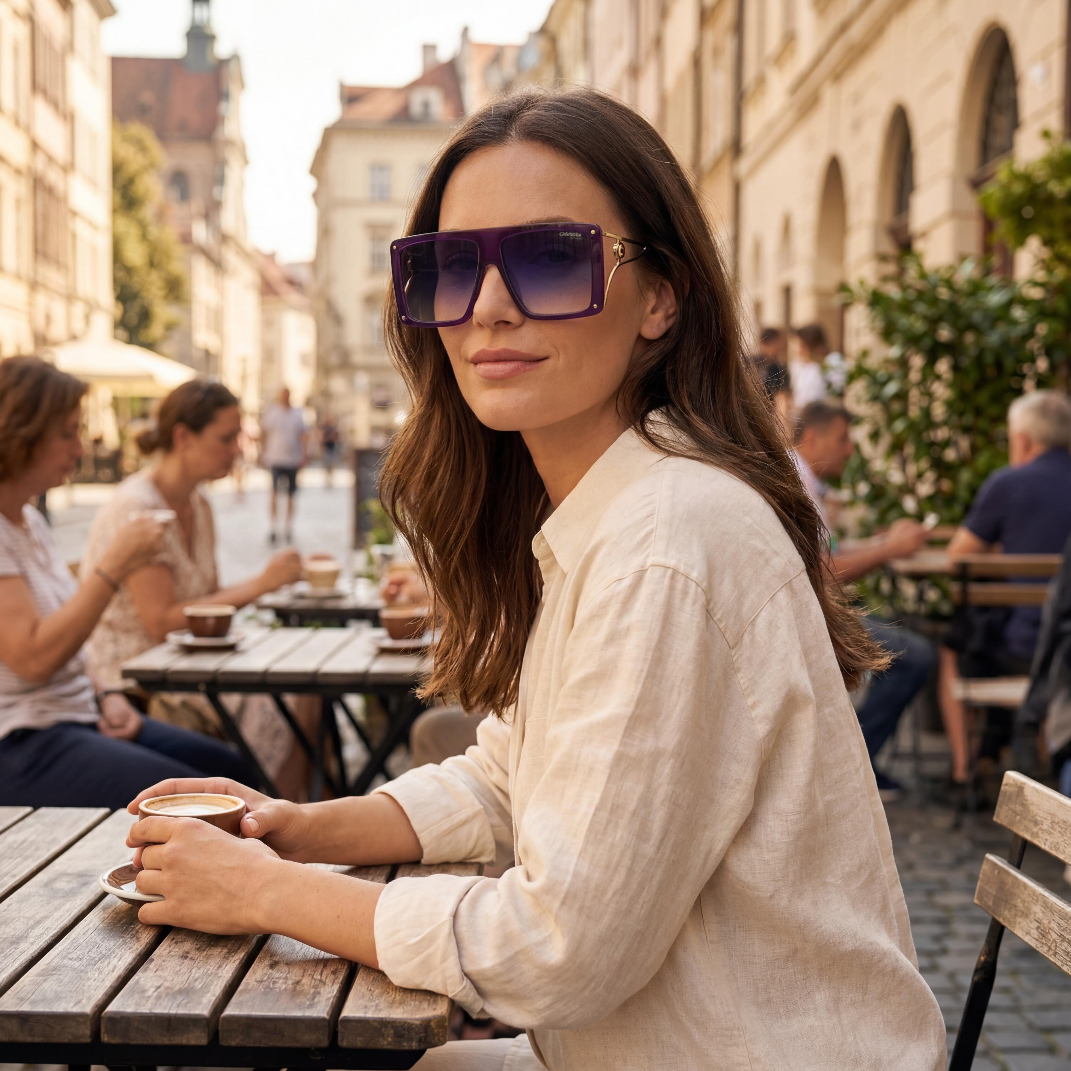 Carrera Casual - Gafas de sol para mujer con montura de acetato violeta, lentes grises de espejo sin polarizar con protección UV, 60 mm, Photo 4