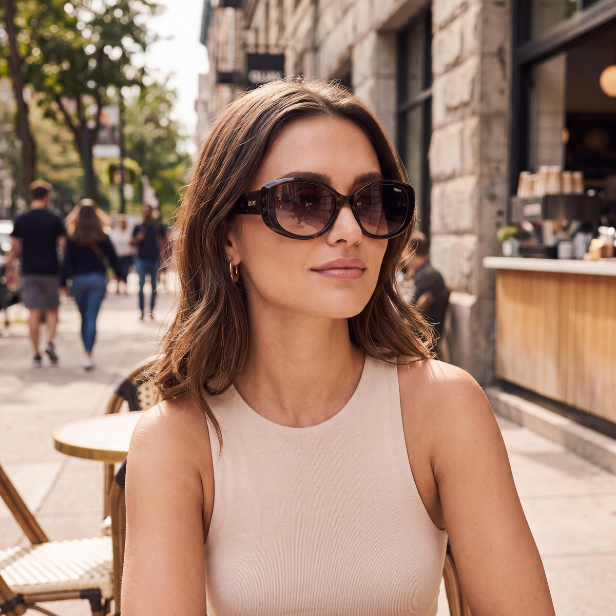 QUAY AUSTRALIA On Brand Women's Classic Oval Sunglasses with Dark Tortoise Frame and Dark Fawn Lenses 55mm, Photo 6
