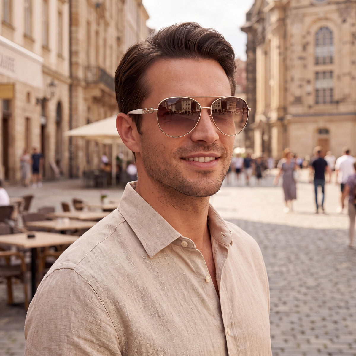 Gafas de sol de hombre GUESS Modern con montura de metal oro pálido y cristales degradados humo, protección UV, 61mm, Photo 4