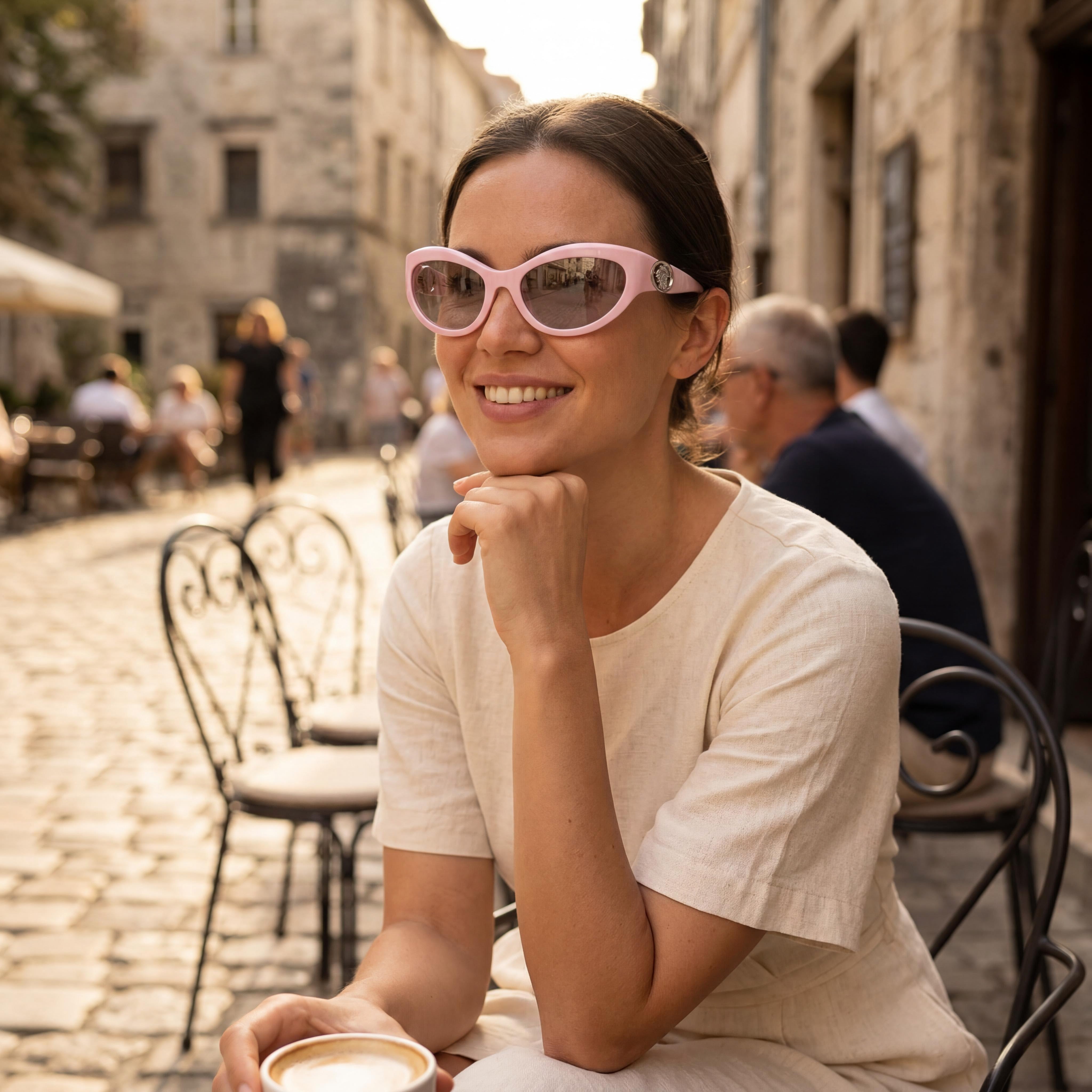 Versace Glam Women's Pink Acetate Polarized UV Protection Sunglasses with Pink Mirror Rose Gold Lenses 59mm, Photo 4