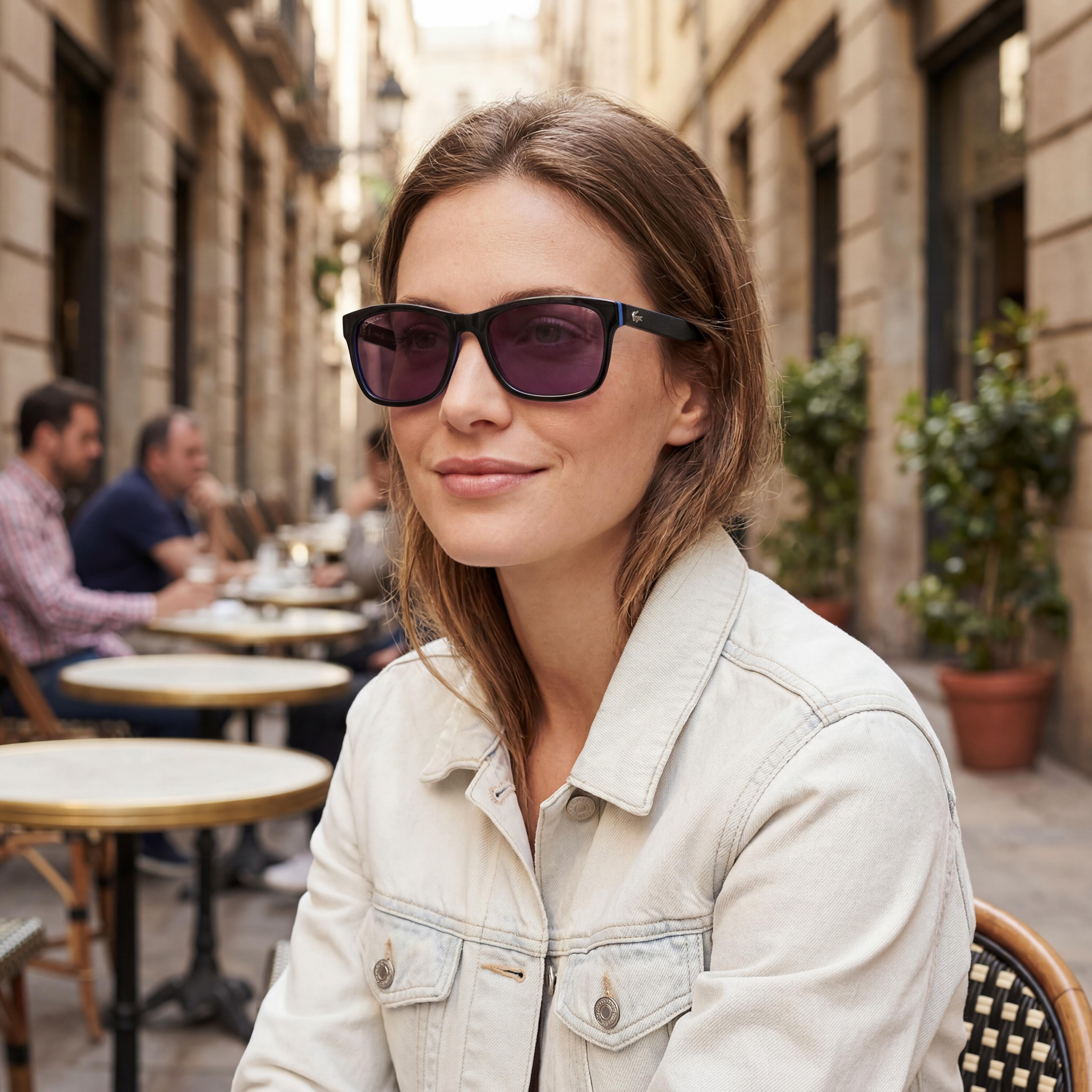 Gafas de sol unisex Lacoste con lentes marrones antirreflejos con protección UV, armazón de plástico (plomo medio, negro, azul belleza), 55 mm, Photo 6