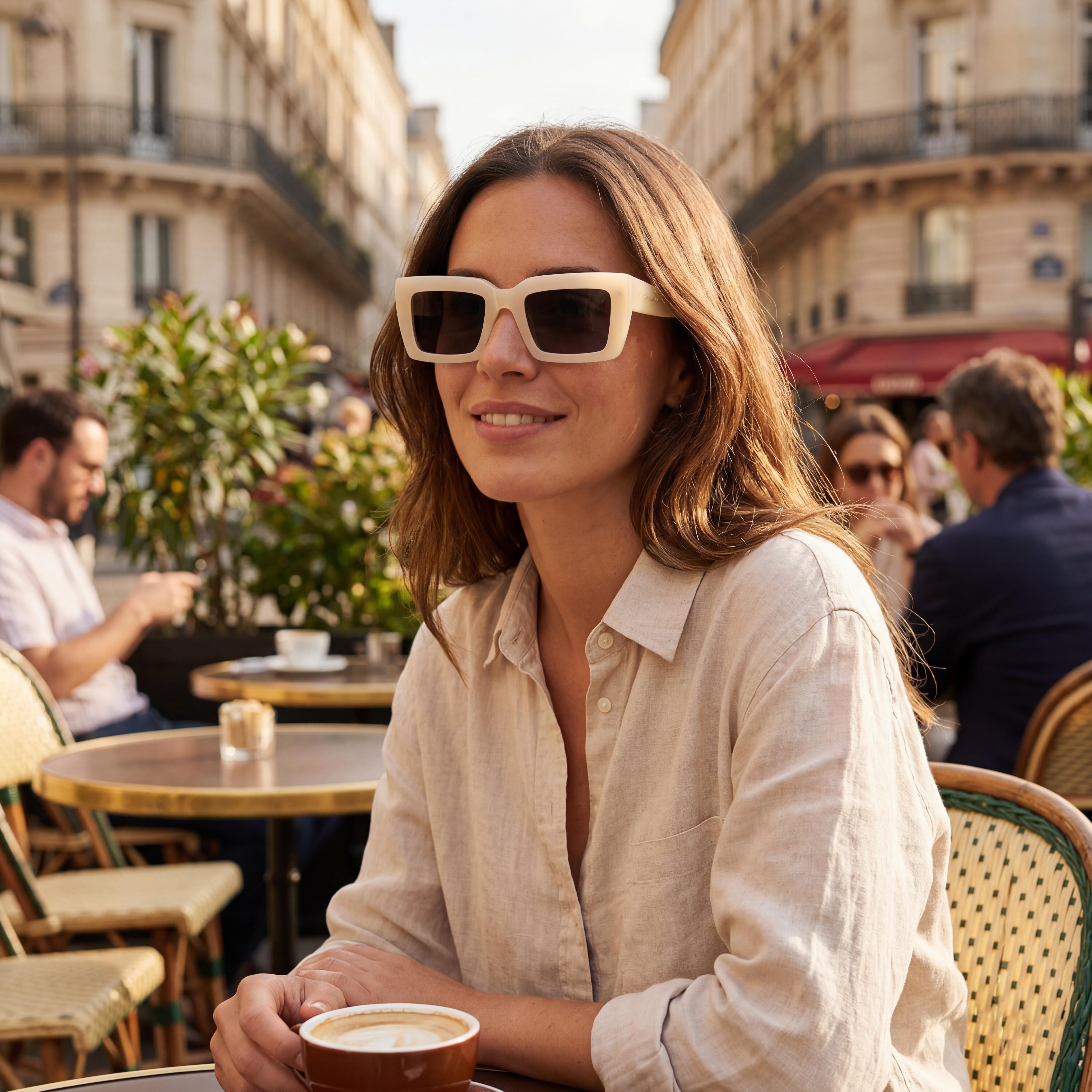 Gafas de sol Salvatore Ferragamo Modern para mujer de acetato, montura y lentes de color marfil opalino, 54 mm de ancho de lente, Photo 4