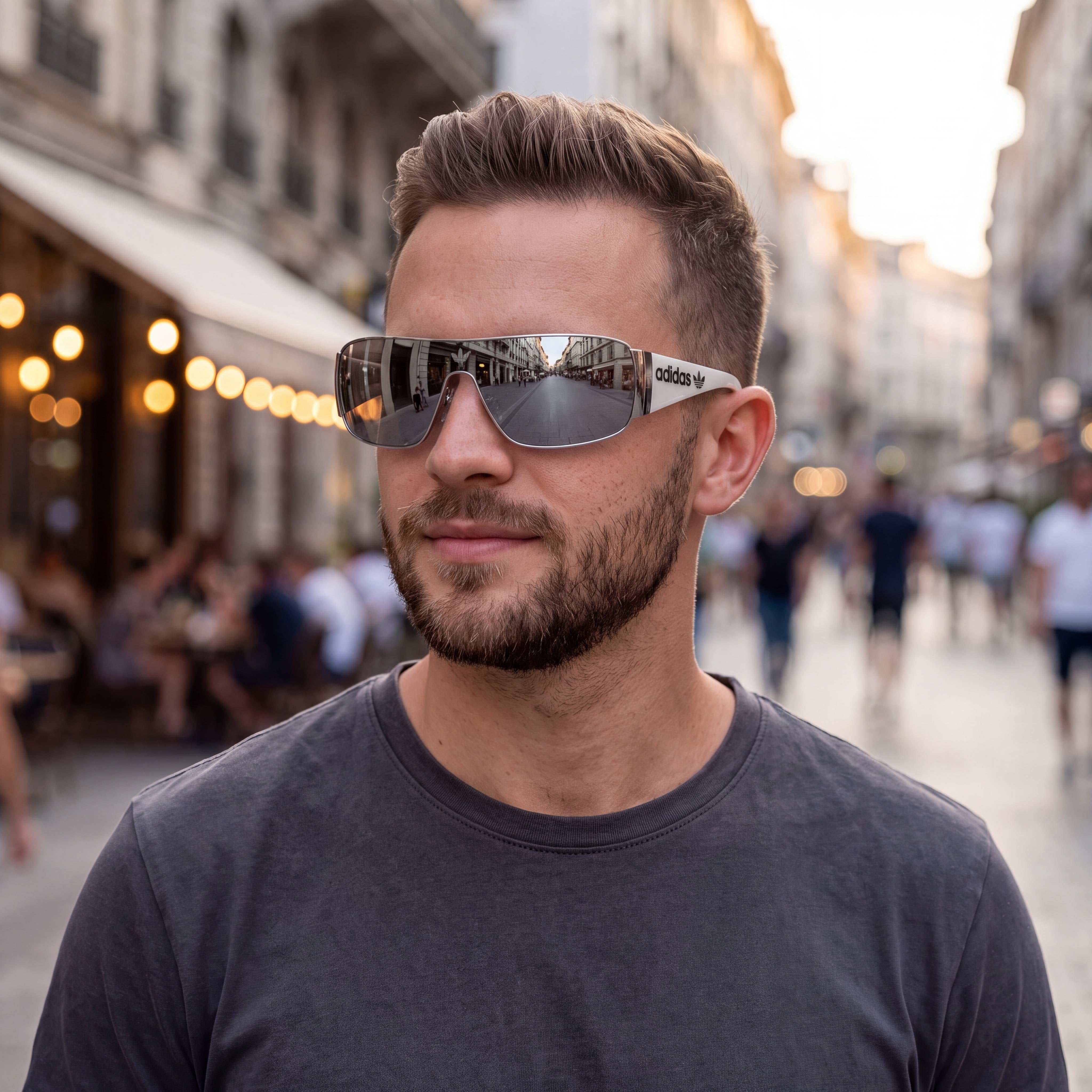 adidas Originals Gafas de sol modernas para hombre con montura metálica en Paladio Brillante y lentes Espejo Humo, Photo 6