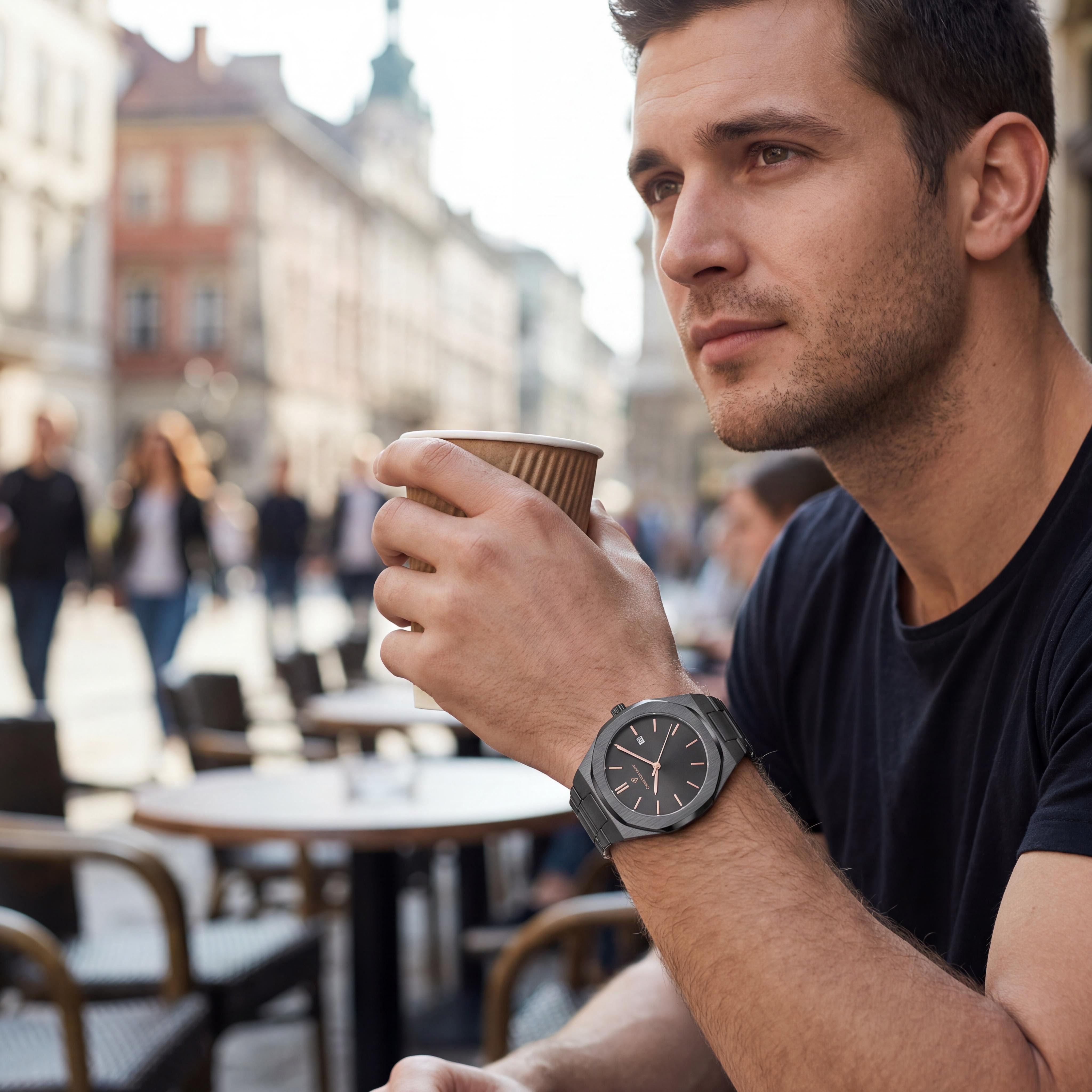 Christian Van Sant CV0525 Octavius Slim Men's Black Dial Stainless Steel Case & Bracelet Quartz Watch with Date Display, Photo 5