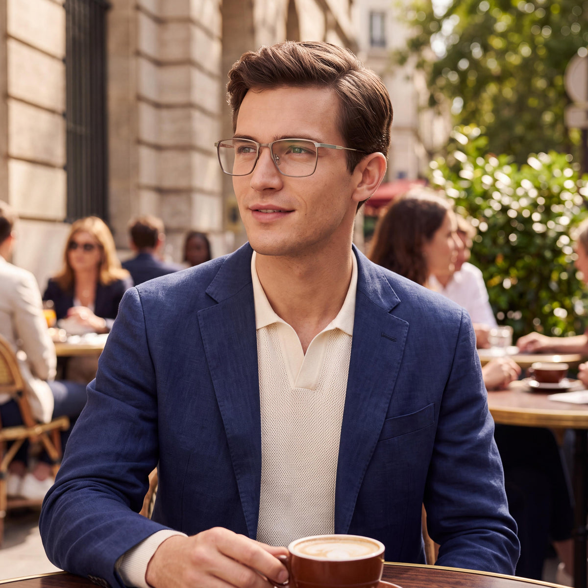 Lacoste Casual Men's Semimatte Dark Ruthenium Transparent Lens Ophthalmic Eyeglasses 54mm, Photo 5