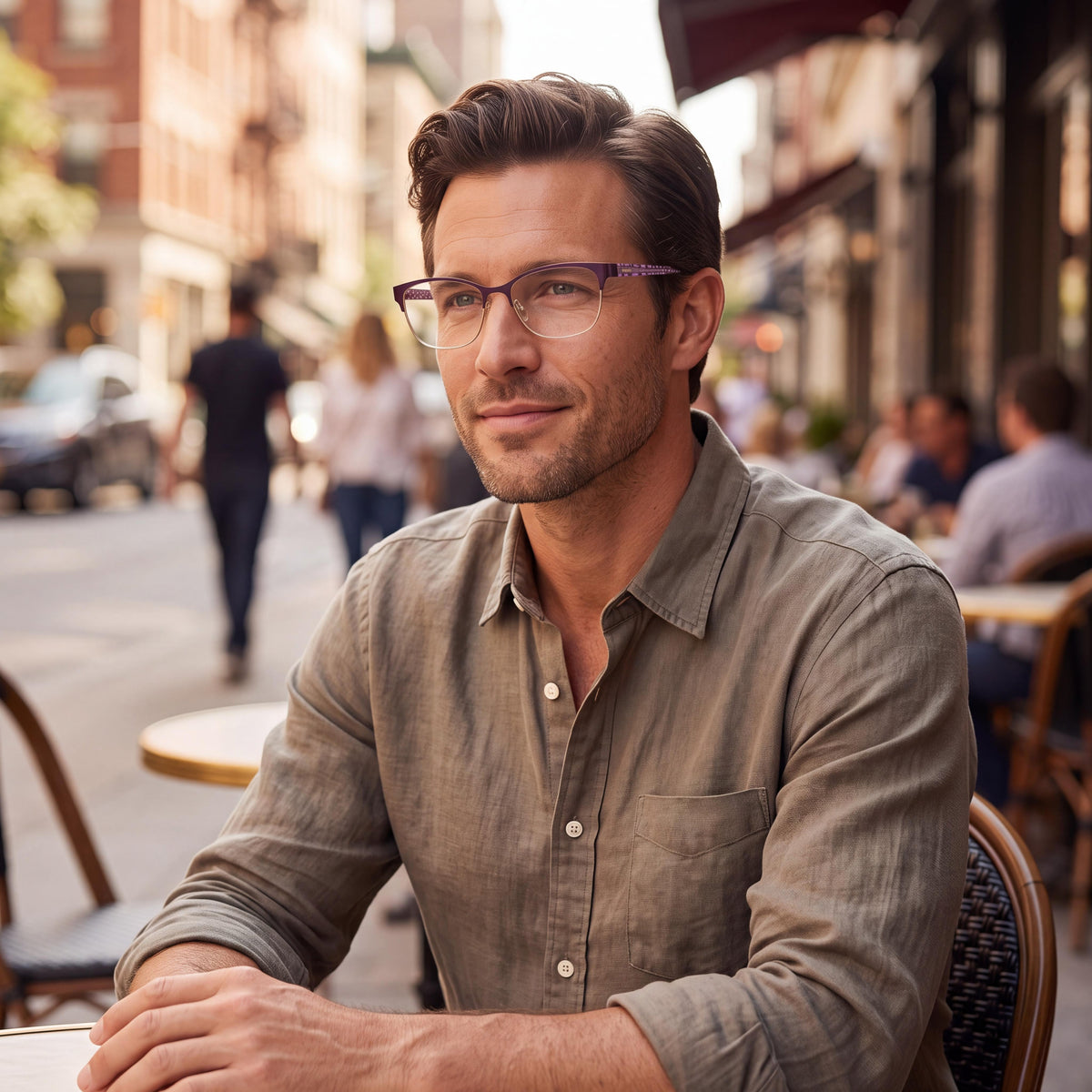 bebe Bb5196 Men's Optical Eyeglasses with Plum Metal Frame and Clear Polycarbonate Lenses 52-16-135, Photo 4