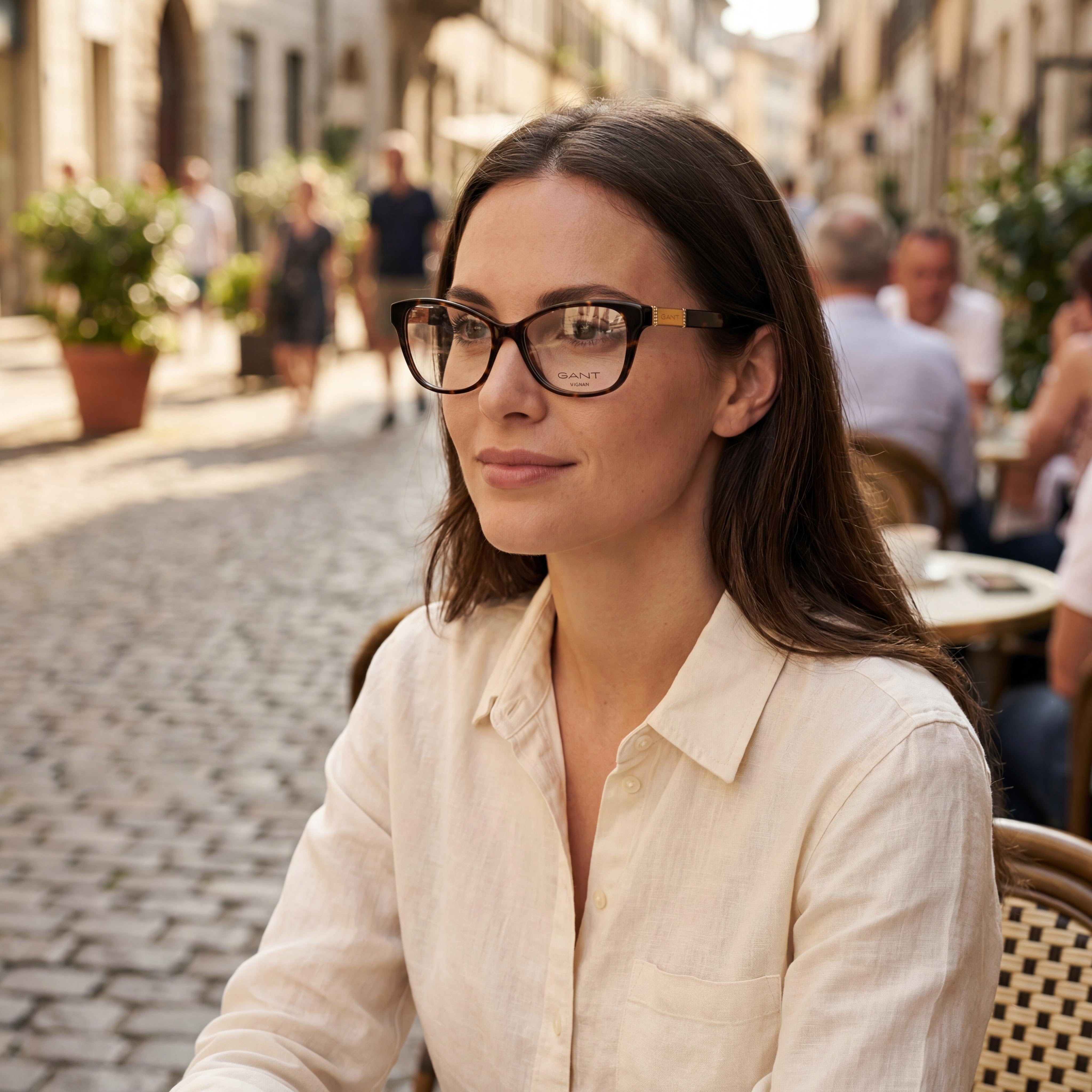 Gafas Gant Casual para mujer con montura de plástico y lentes de policarbonato de demostración en color Habana Oscuro 53-15-140, Photo 5