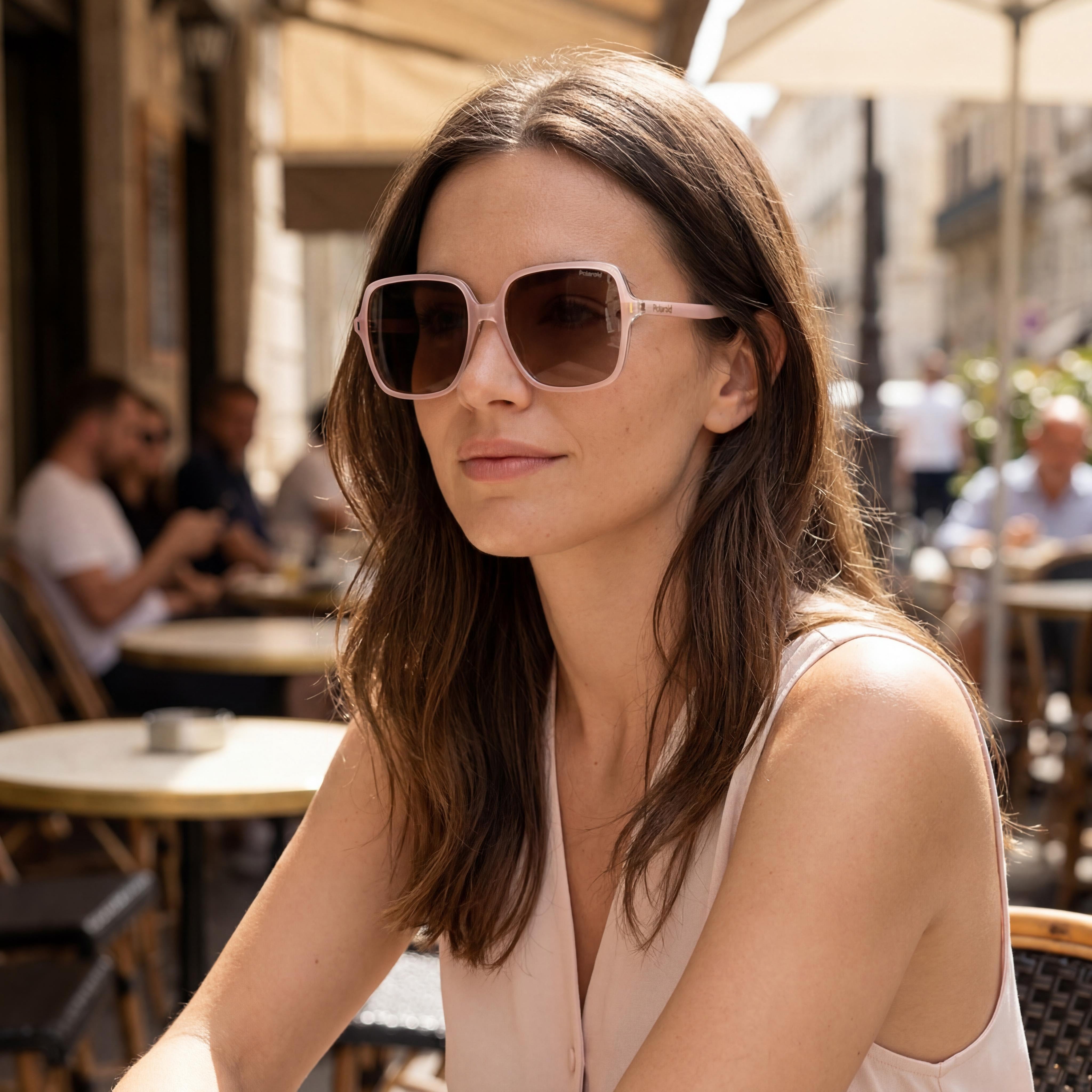 Gafas de sol polarizadas Polaroid Casual para mujer, montura rosa de ECO POLICARBONATO con alta protección UV, lentes de bronce, 56 mm, Photo 3