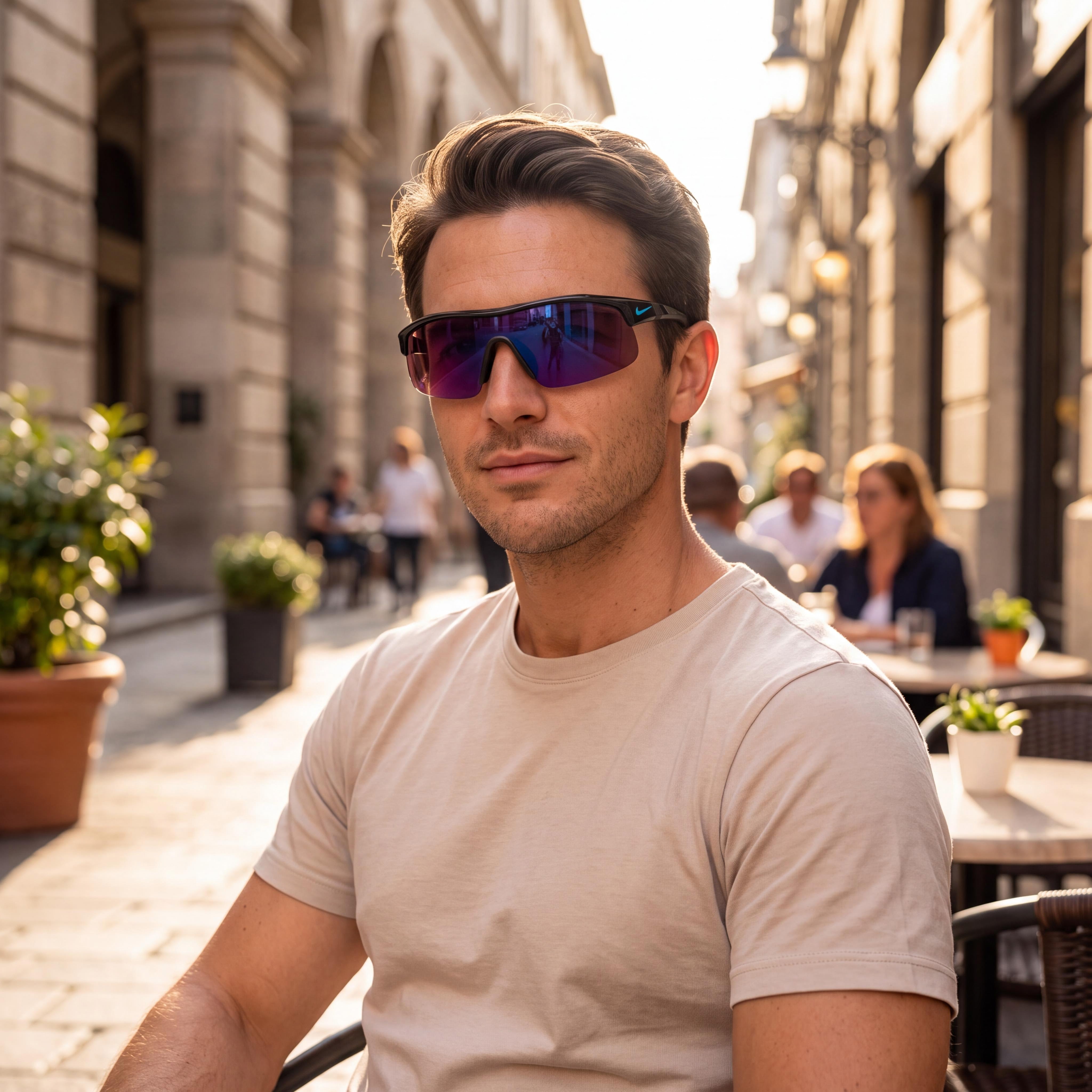 Nike SHOW X1 DX6520 010 Men's Sunglasses, Black Plastic Frame with Vented Nose Bridge, Blue Mirror UV Protected Non-Polarized Lenses, Photo 5