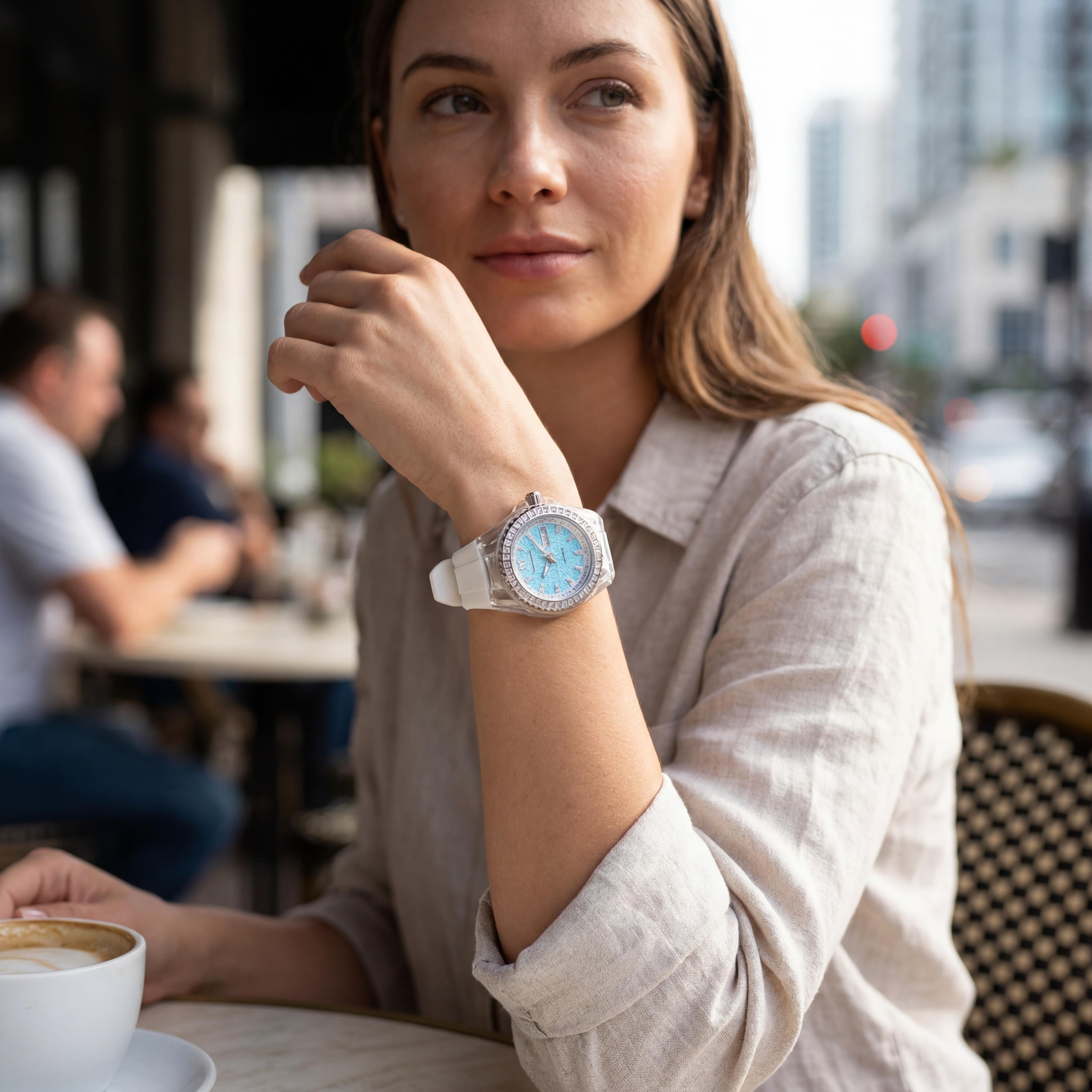 Technomarine Cruise TM-125039 Women's Silver Stainless Steel Blue Dial Silicone Strap 40mm Quartz Watch, Photo 4