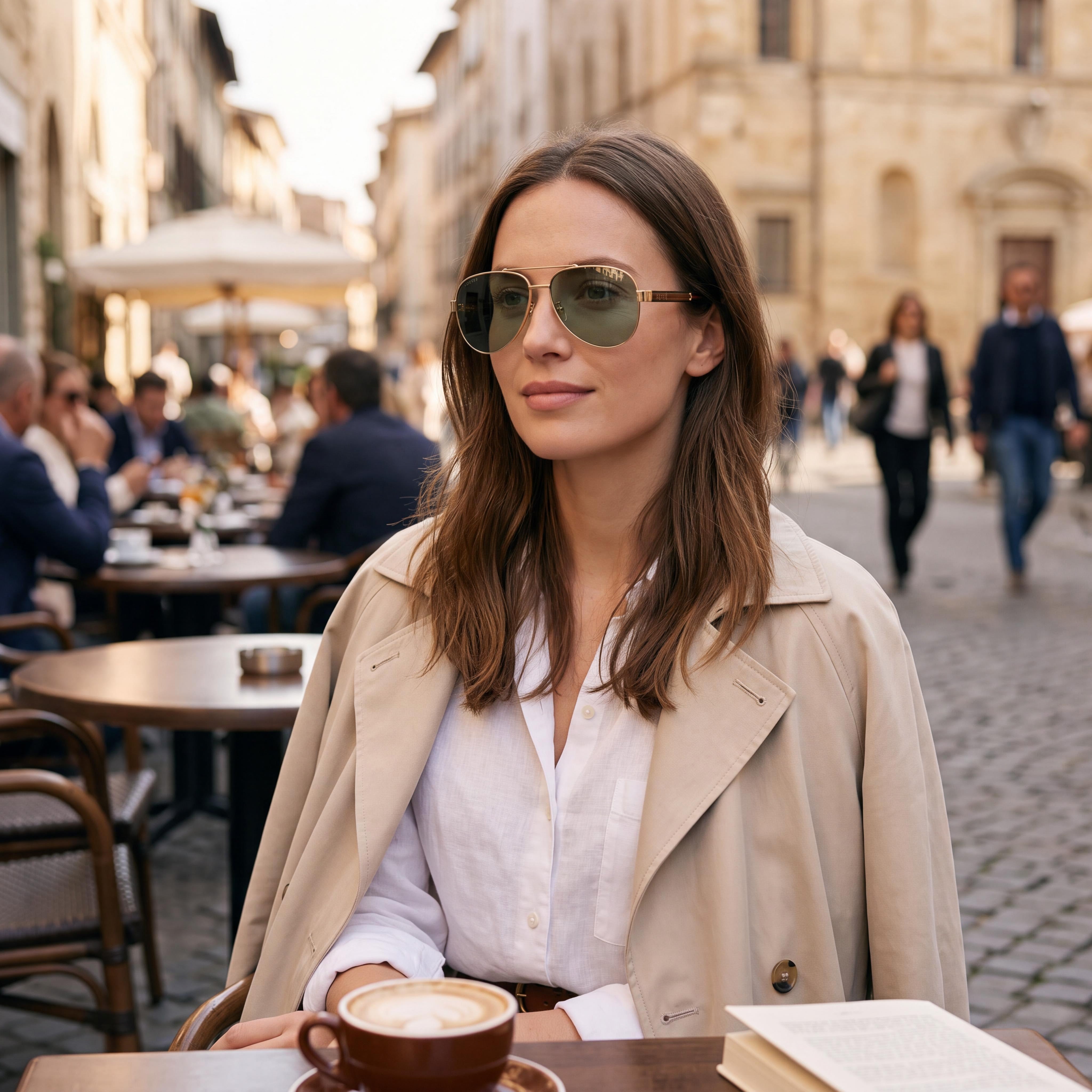 Gucci Aviators Unisex Plastic Sunglasses with UV Protection, Gold Frame, Green Lenses, 63mm Lens Width, Photo 6