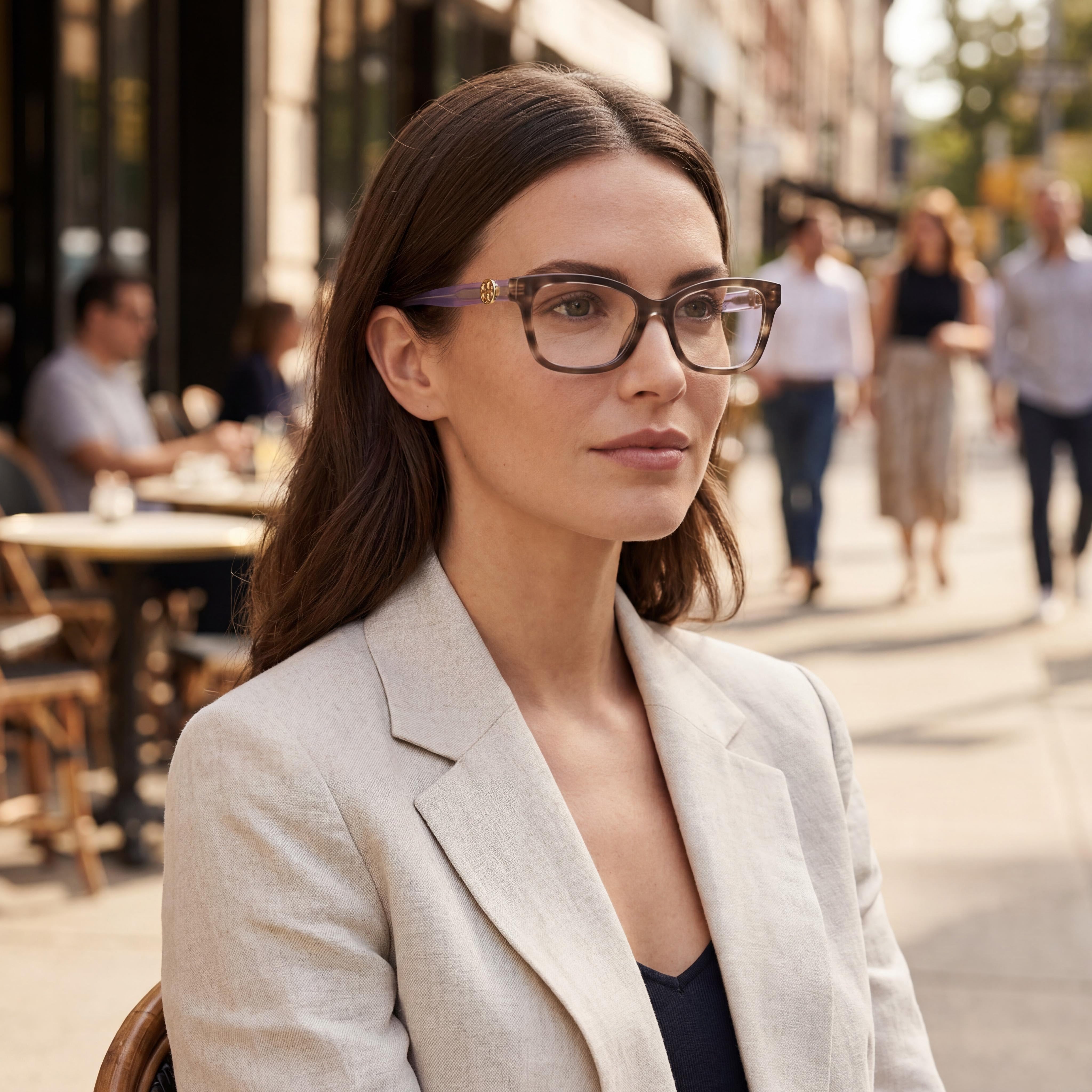 Tory Burch Classic Women's Square Acetate Eyeglasses, Striated Purple, Plastic Clear Lenses 53mm, Photo 5