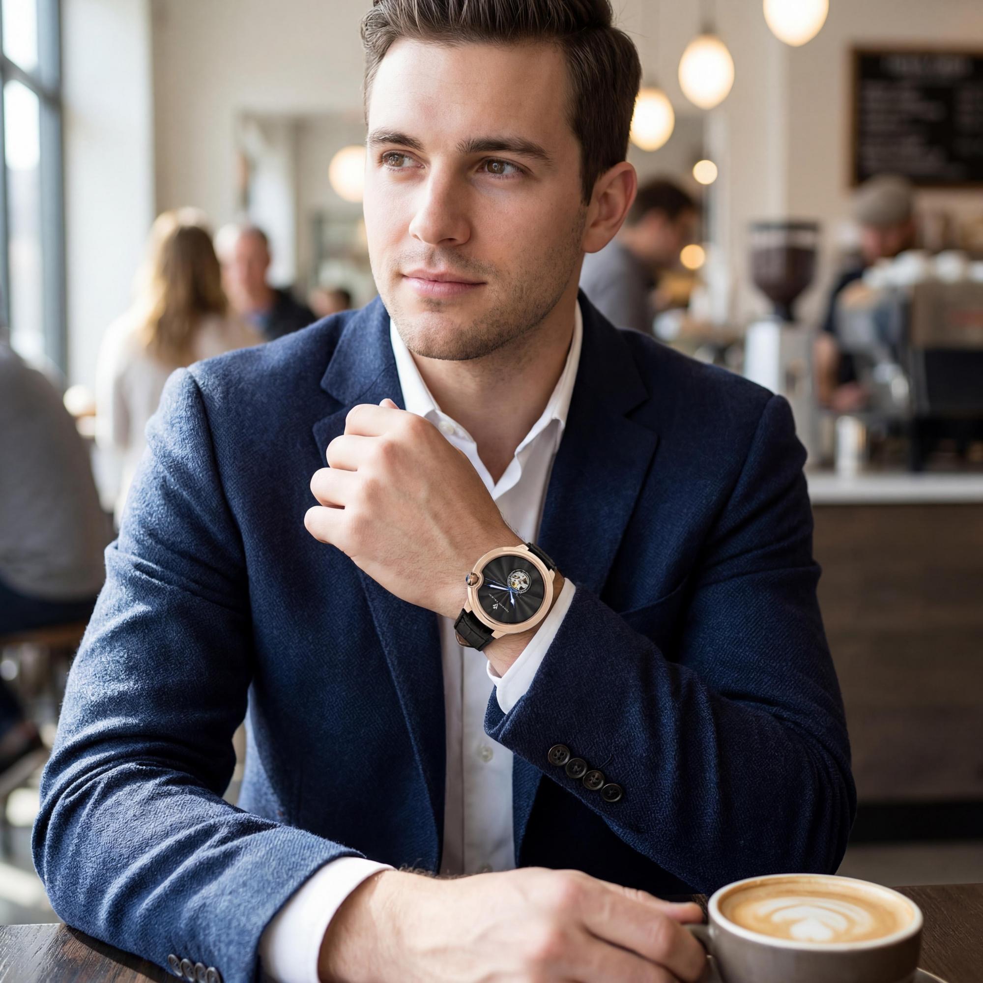 Reloj de pulsera automático moderno para hombre de Christian Van Sant, con esfera negra y mecanismo de apagado automático., Photo 4