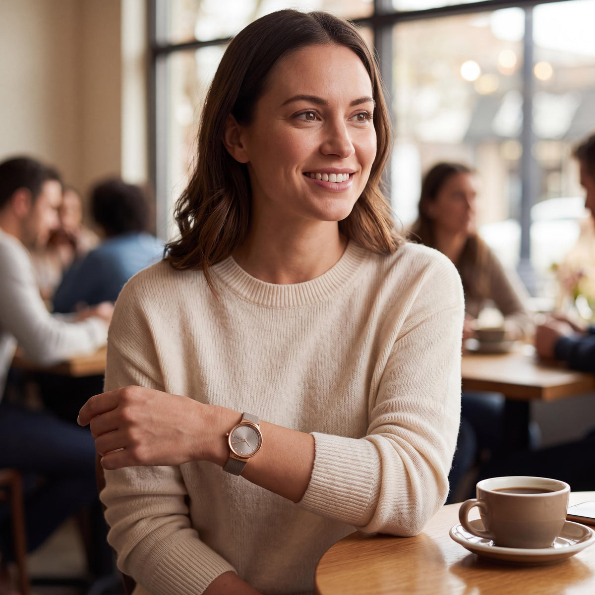 SKAGEN DENMARK Freja Lille Women's Quartz Rose Gold Stainless Steel Grey Leather 26mm Water Resistant 50m Watch, Photo 3
