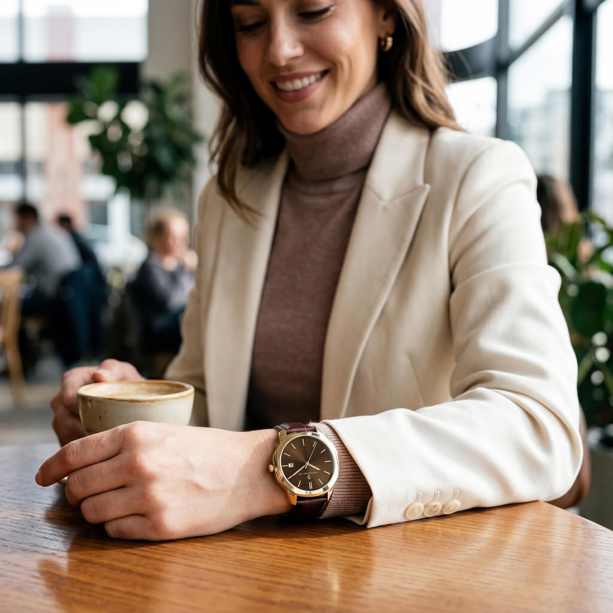 Christian Van Sant CV0507 Women's Brown Leather Strap Stainless Steel Quartz Shock Resistant Watch, Photo 4