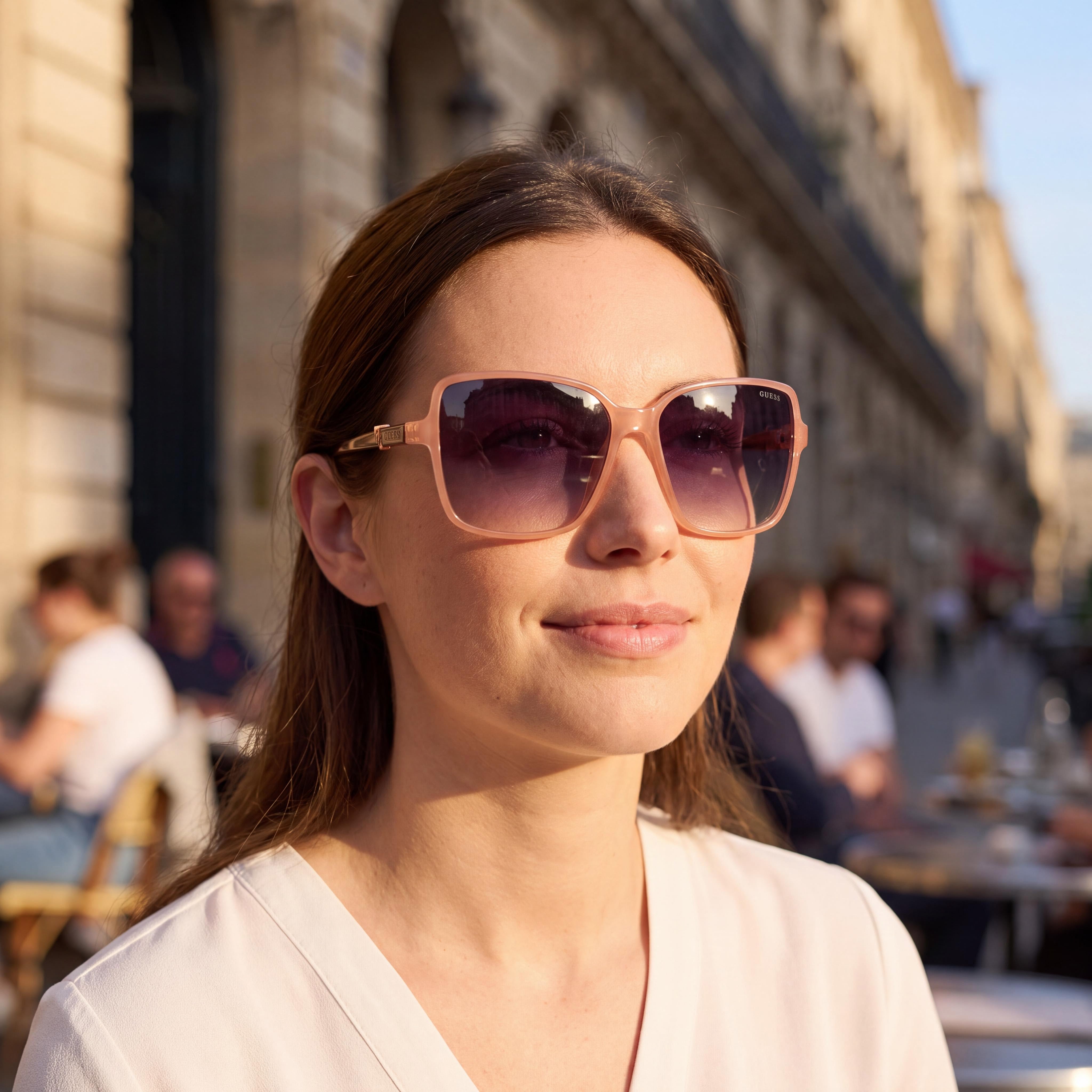 GUESS GU7812 Women's UV Protective Shiny Pink Injected Sunglasses with Gradient Blue Lenses 61mm, Photo 3
