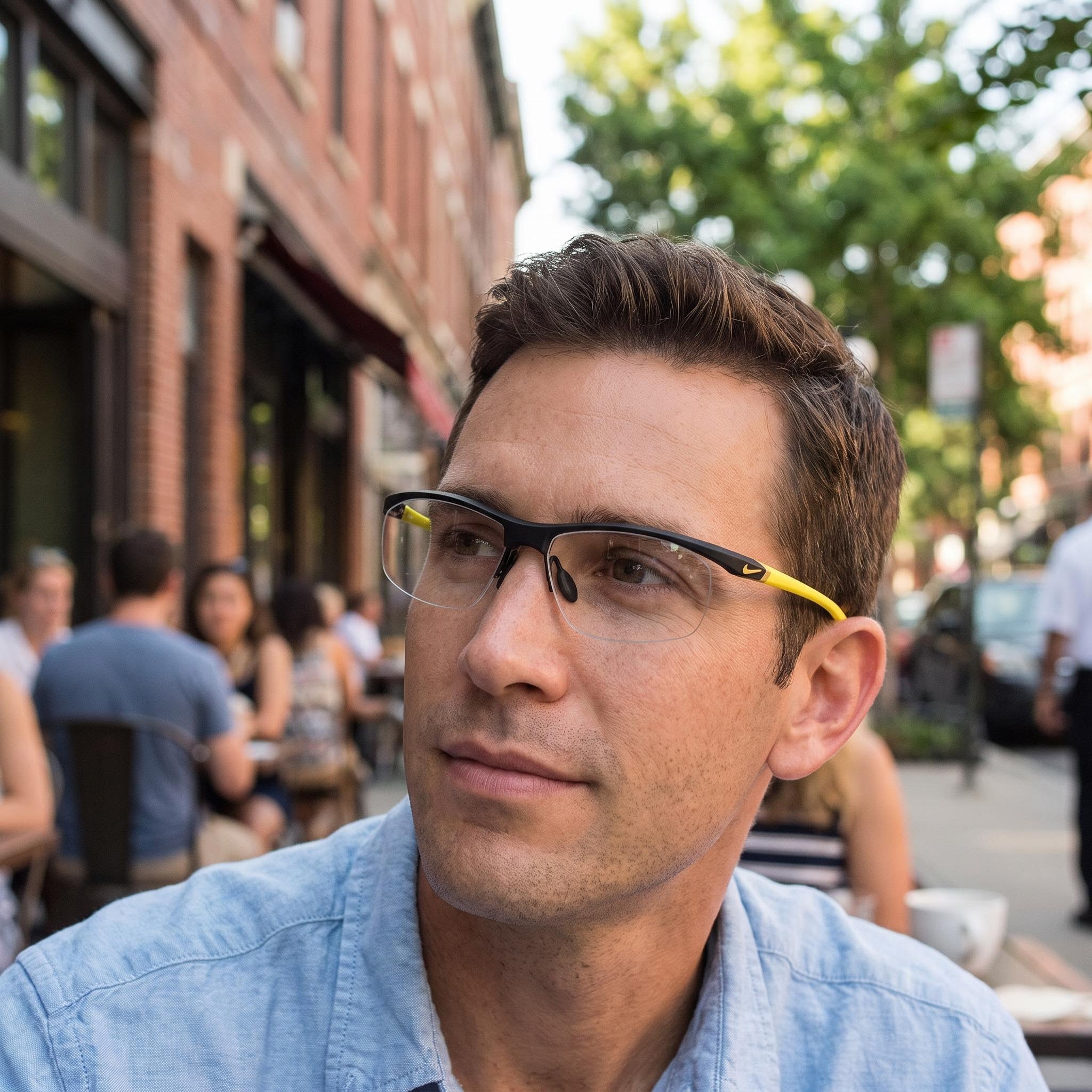 Nike Men's 7070/3 Plastic Frame Eyeglasses, Matte Black Sonic Yellow with non- Clear Polycarbonate Lenses, 57-15-135, Photo 3