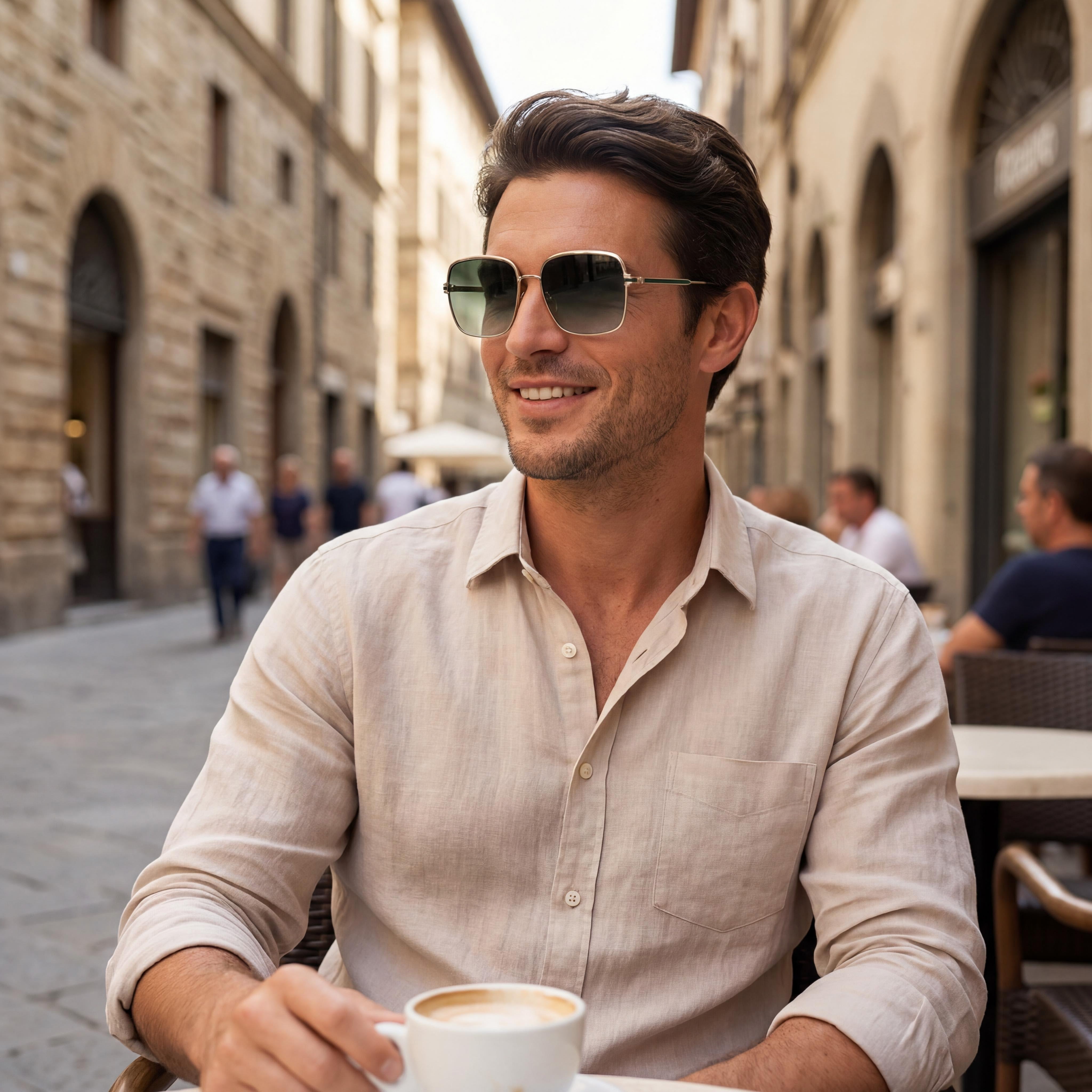 Gafas de sol para hombre Ferragamo Sf317s de titanio dorado con lentes de policarbonato verde degradado, protección UV 400, 57 mm, Photo 6