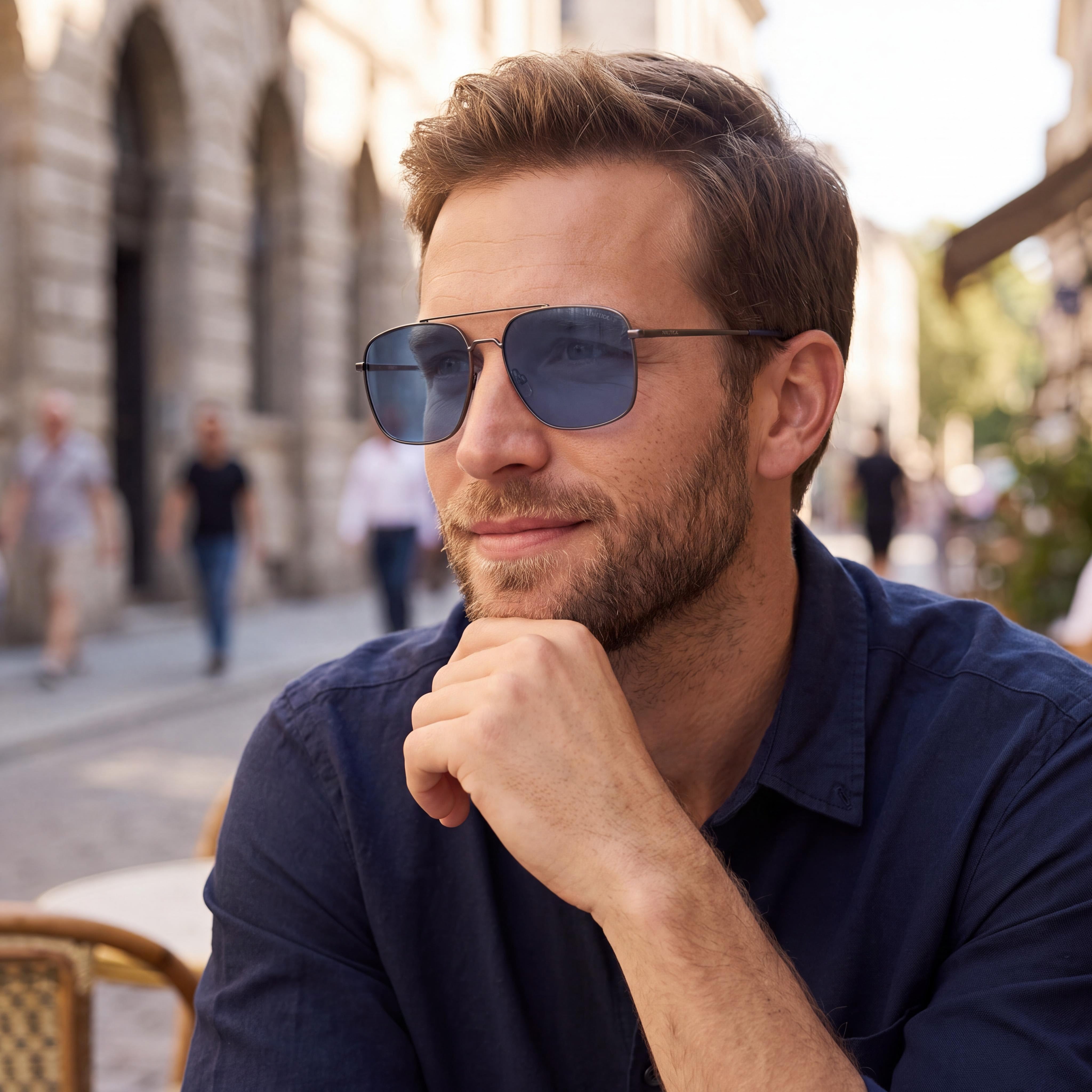 Nautica N106sp Men's Metal Navigator UV Protection Sunglasses, Matte Gunmetal, Smoke Blue Lenses 59mm, Photo 5