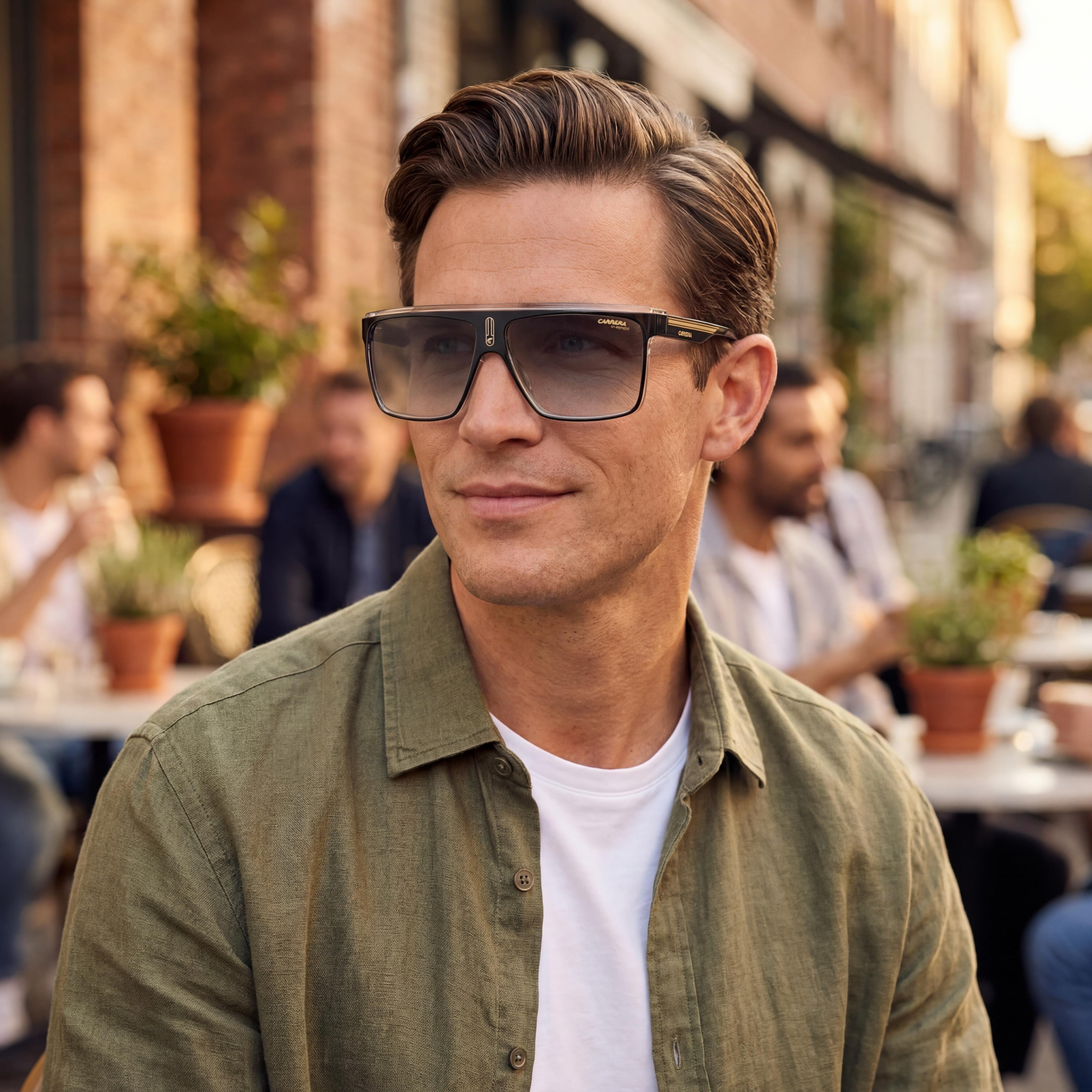 Gafas de sol Carrera Carrera 22/N para hombre, de poliamida, color negro, dorado y marrón, con degradado marrón y protección UV, 63 mm, Photo 5