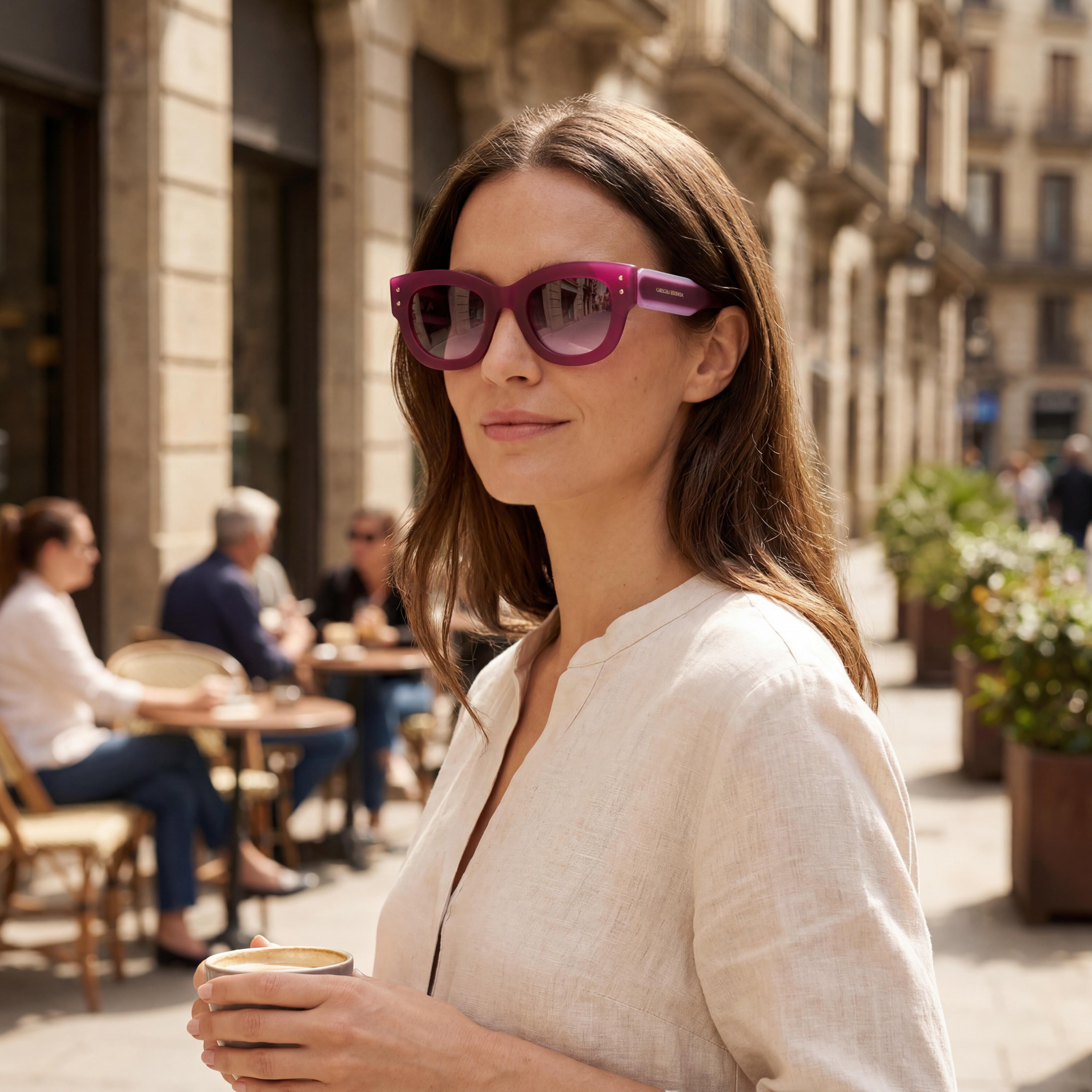 Carolina Herrera Casual Women's Sunglasses, Cyclamen Ecological Oil Frame, Grey Doubleshade Lenses 47-26-145, Photo 5