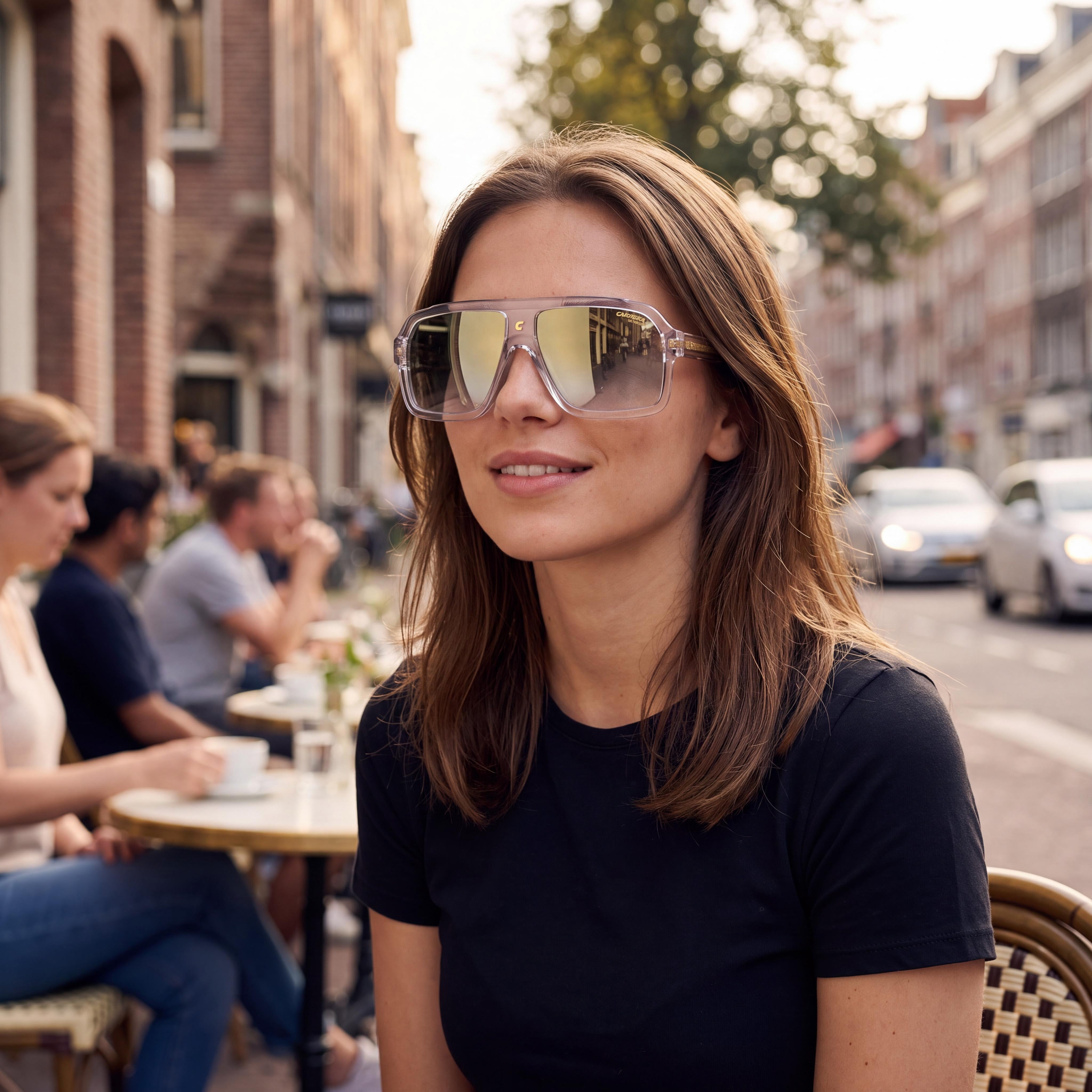 Gafas de sol Carrera Classic 1053/S unisex con montura de acetato transparente, lentes azules degradadas con efecto espejo dorado y protección UV de 60 mm, Photo 5