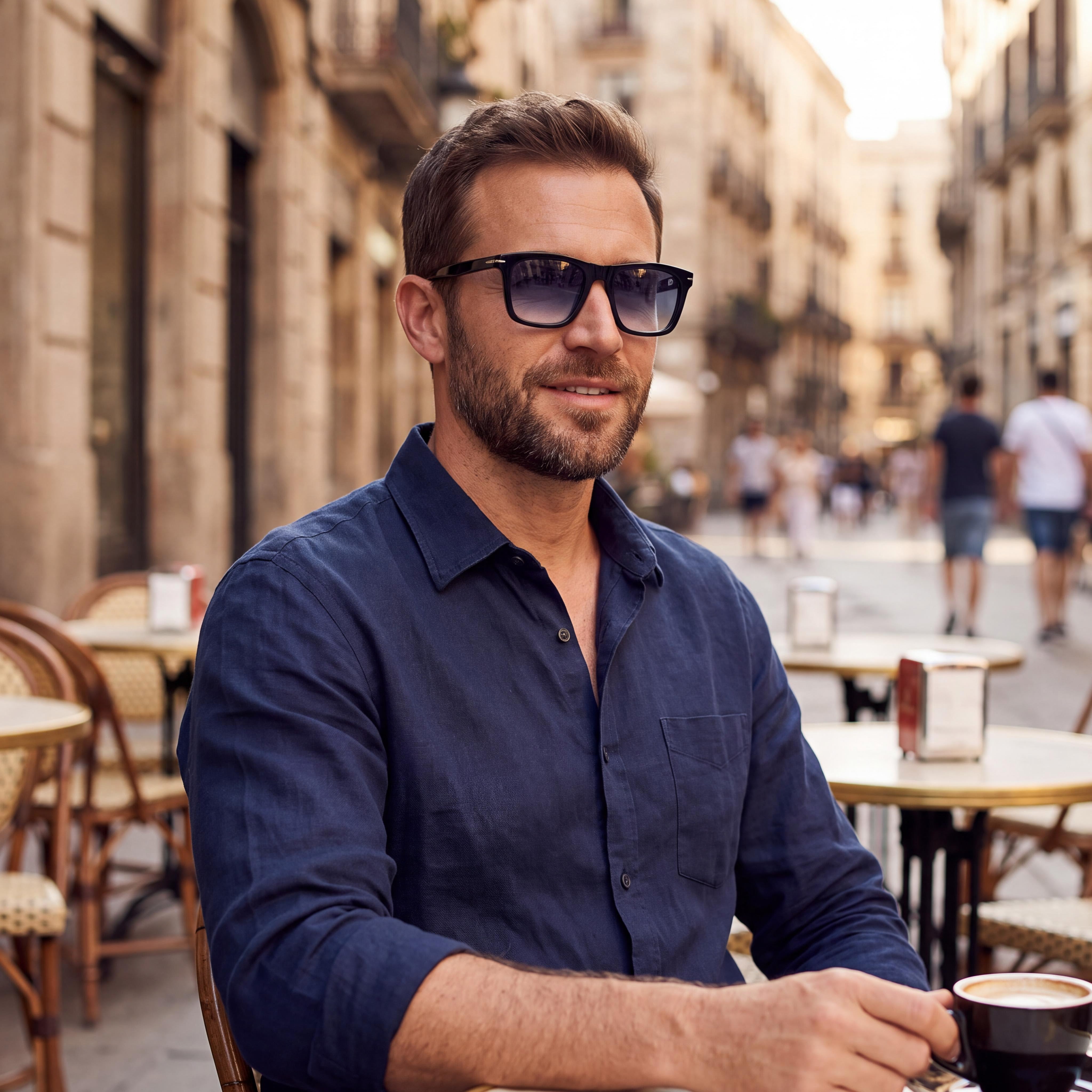 Gafas de sol David Beckham Classic para hombre, de acetato, negras, azules sombreadas, plateadas, con protección UV, 51 mm, Photo 5