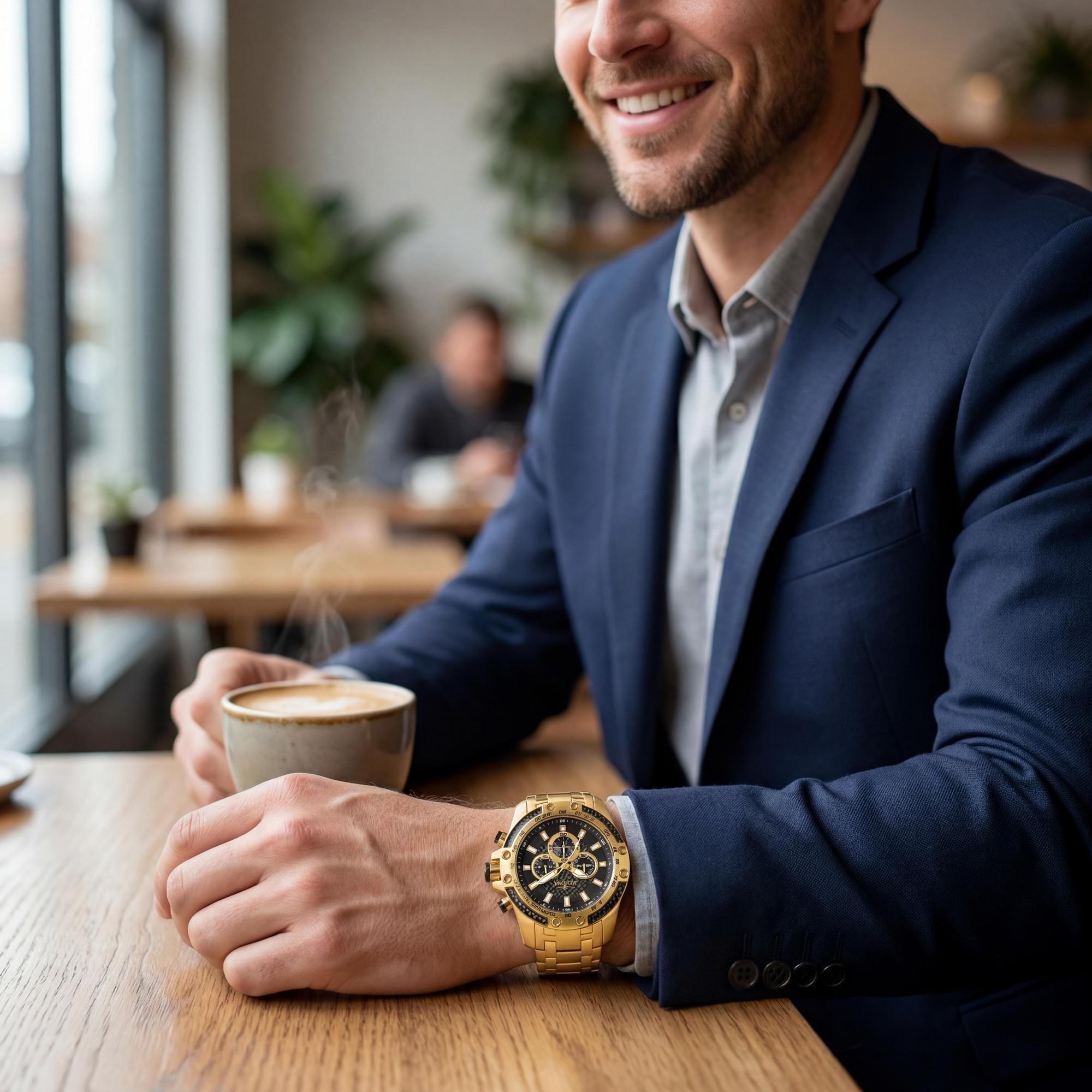 Reloj Invicta Speedway Cronógrafo para hombre, esfera negra en tono dorado, movimiento de cuarzo GMT de doble horario, resistente al agua hasta 10 ATM, 50 mm, Photo 4