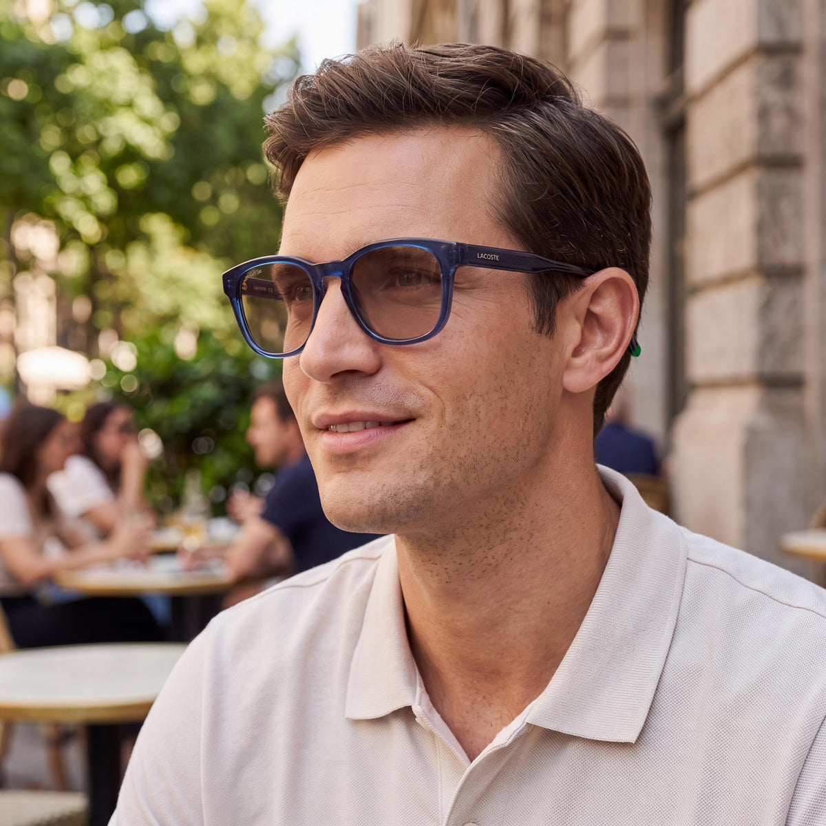 Lacoste Casual Men's Transparent Blue Plastic Sunglasses with Grigio Lenses, UV 400 Protection, 51mm, Photo 4
