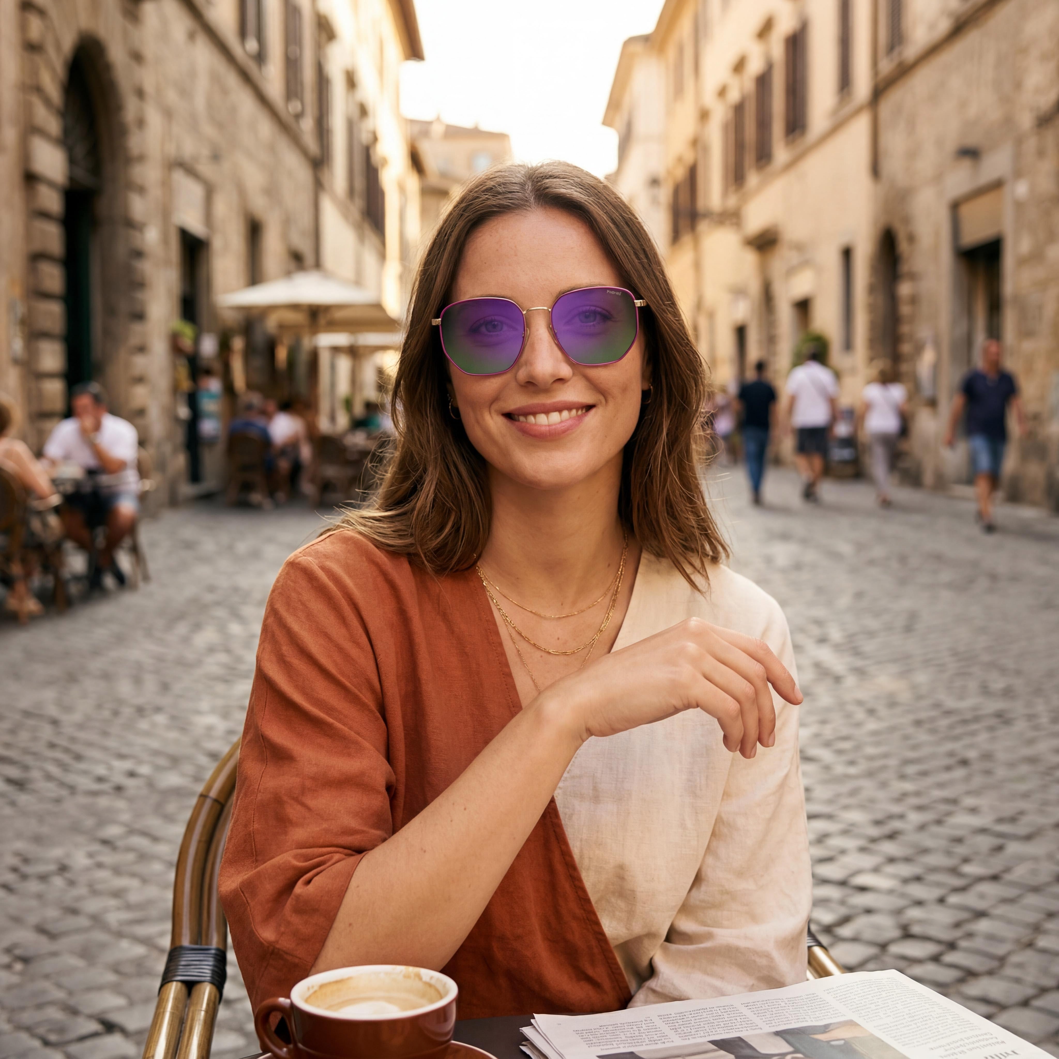 Polaroid Casual Unisex Polarized UV Protection Stainless Steel Sunglasses 56mm Gold Purple Violet Mirror, Photo 3