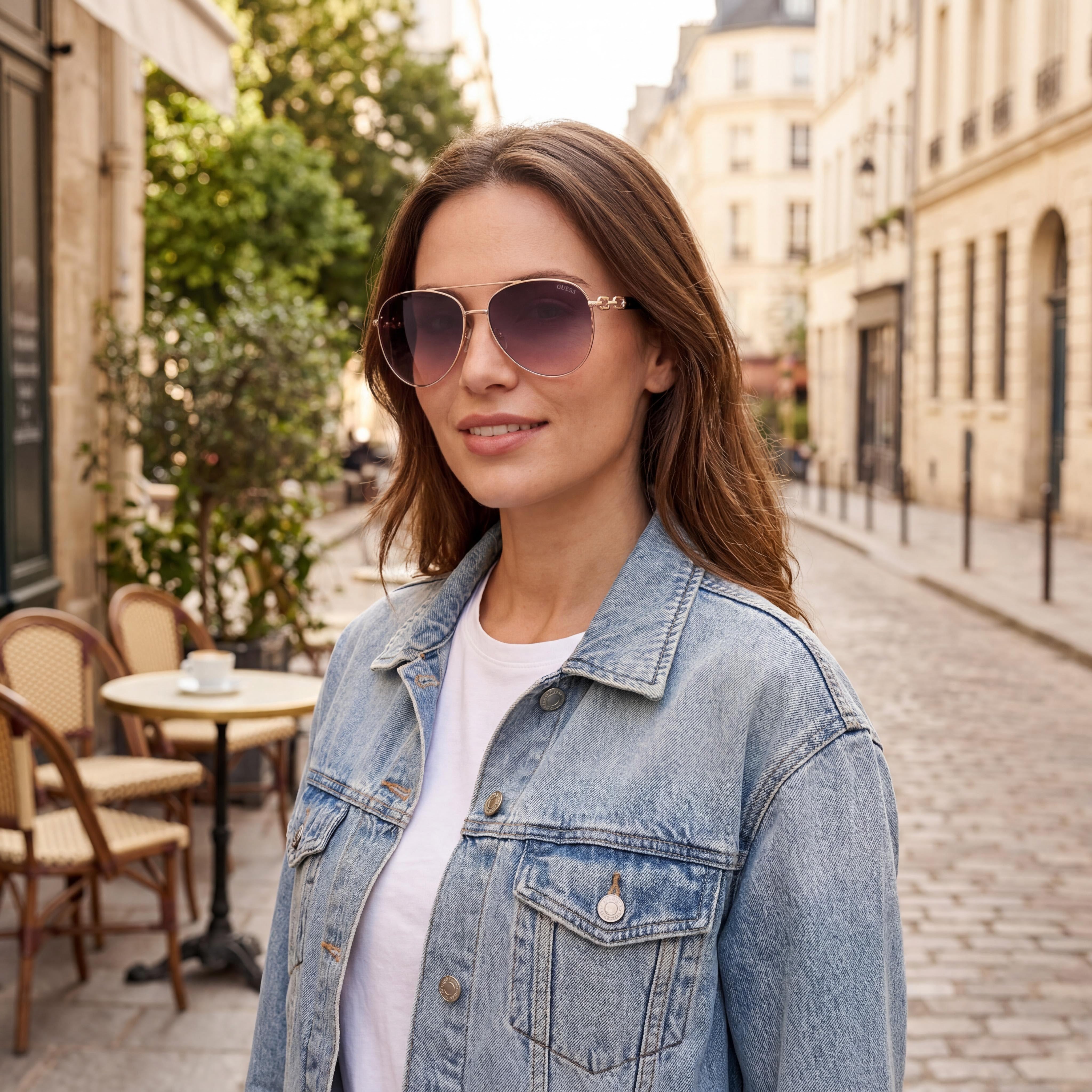 Gafas de sol Guess Aviator de metal para mujer, montura oro rosa, degradado, ahumado, protección UV, 61 mm, Photo 6