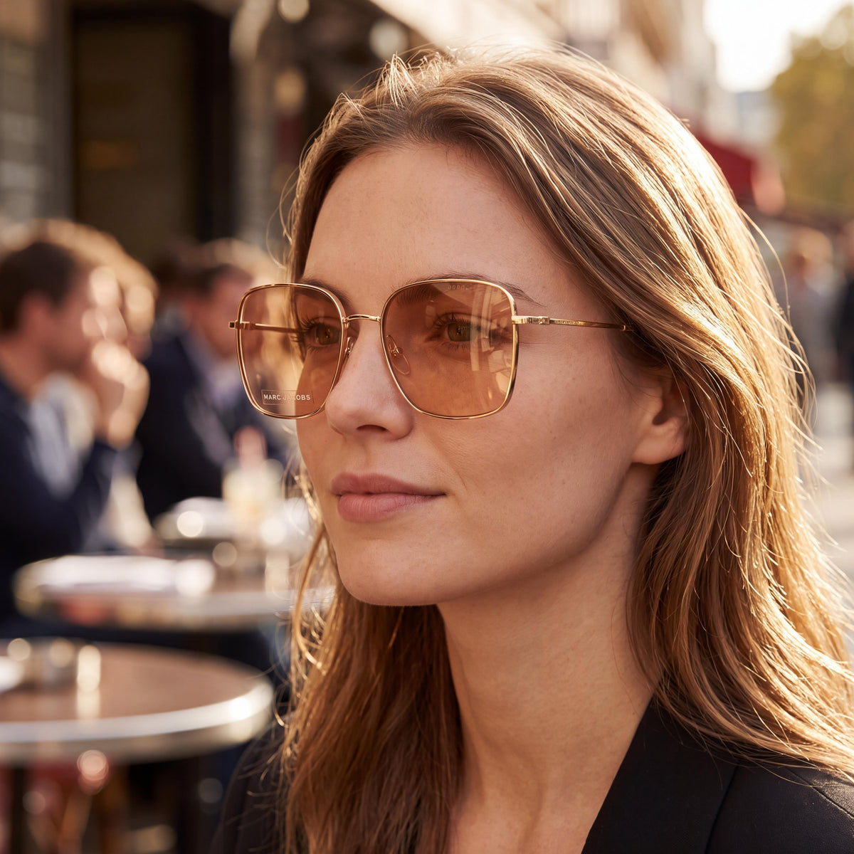 Gafas de sol clásicas de mujer Marc Jacobs con montura de metal marrón dorado y lentes marrón dorado, 50 mm de ancho de lente, Photo 4