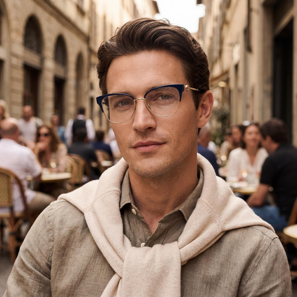 Tory Burch Ty 1089 Men's Cateye Shiny Gold Navy Plastic Frame with Polycarbonate Lenses 54mm Lens Width, Photo 3