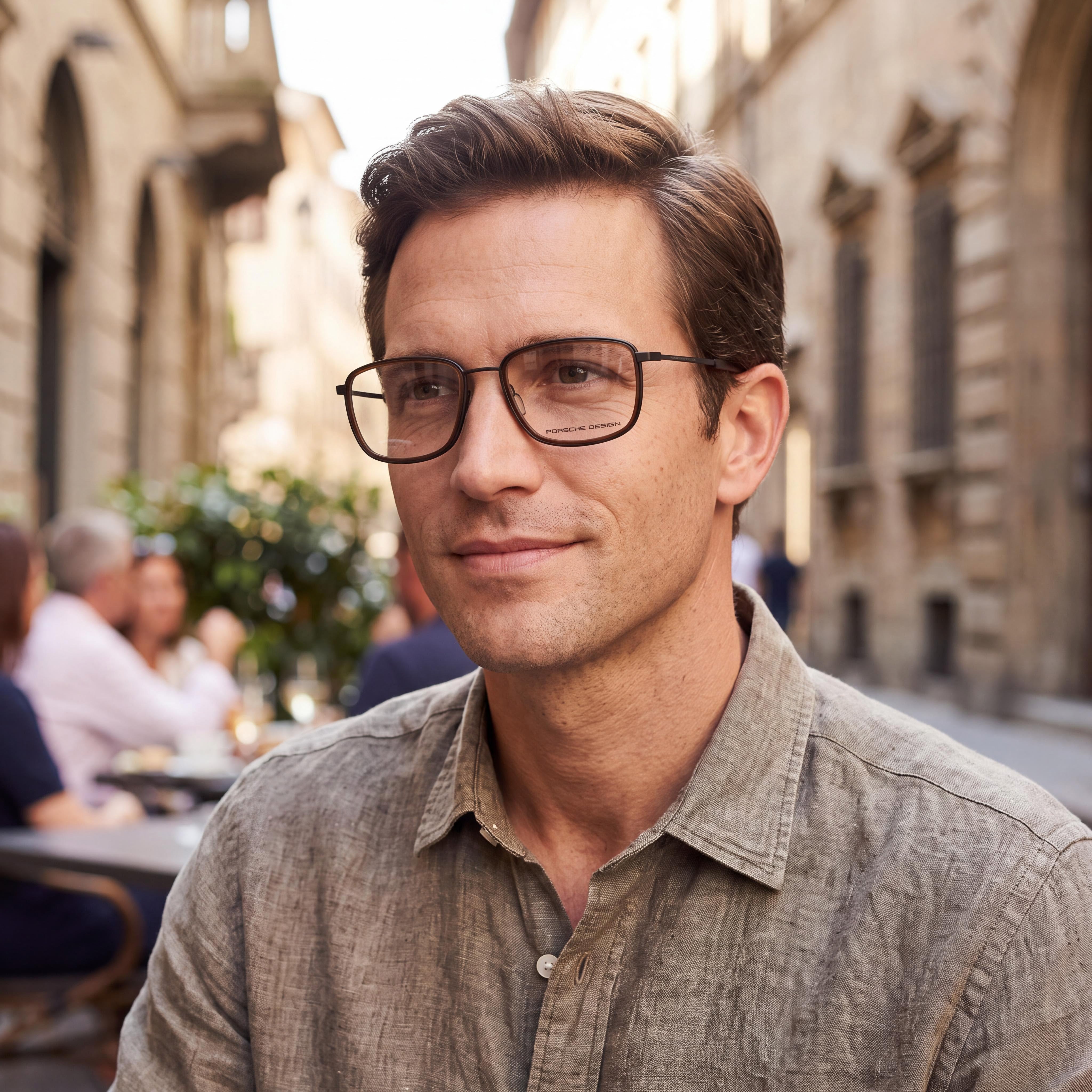 Porsche P8365 Gafas Modernas de Acetato para Hombre, Lente Transparente Gris Marrón 53mm con Protección UV, Photo 4