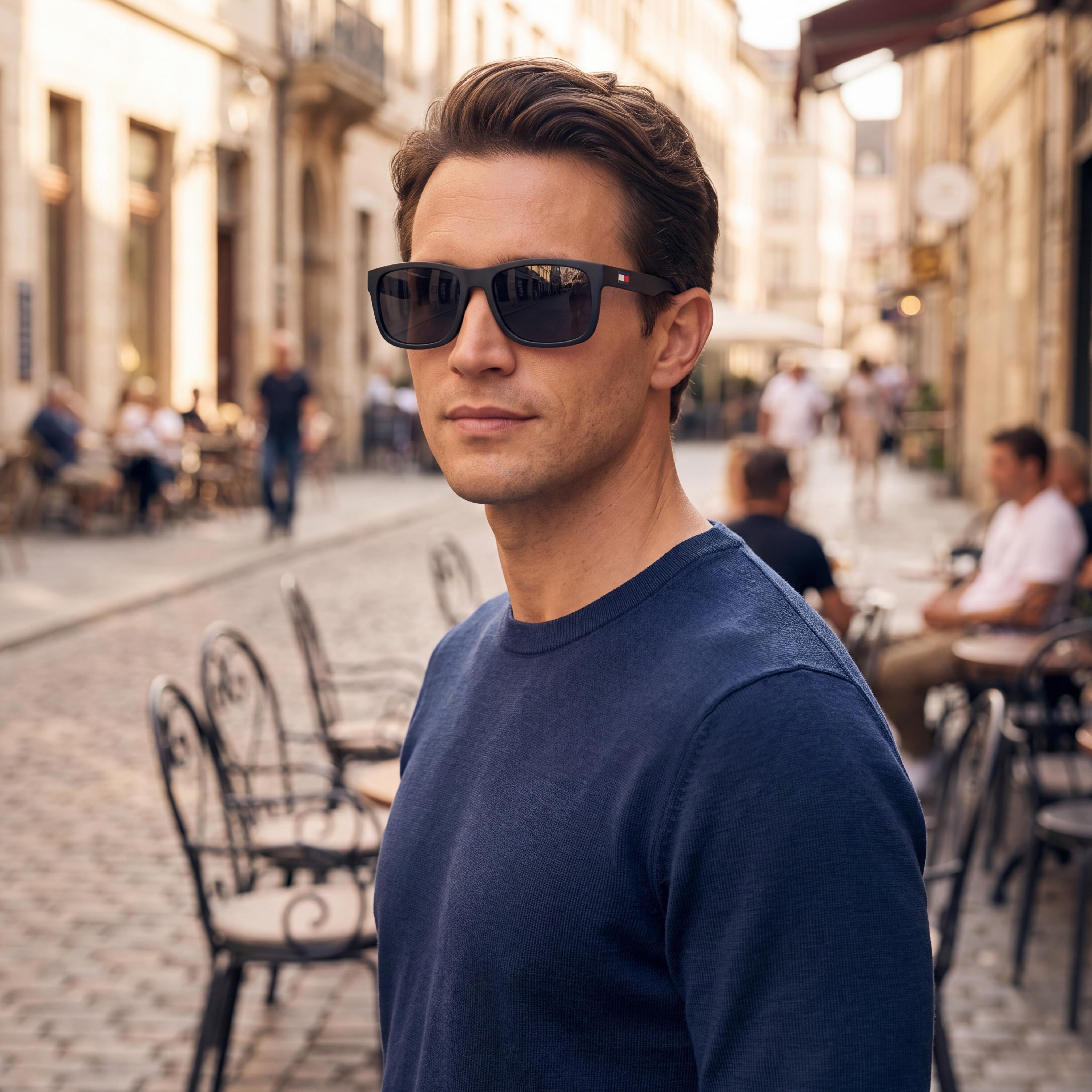 Gafas de sol Tommy Hilfiger Classic para hombre, deportivas, de acetato negro y gris, 100 % protección UV, no polarizadas, 56 mm, Photo 6