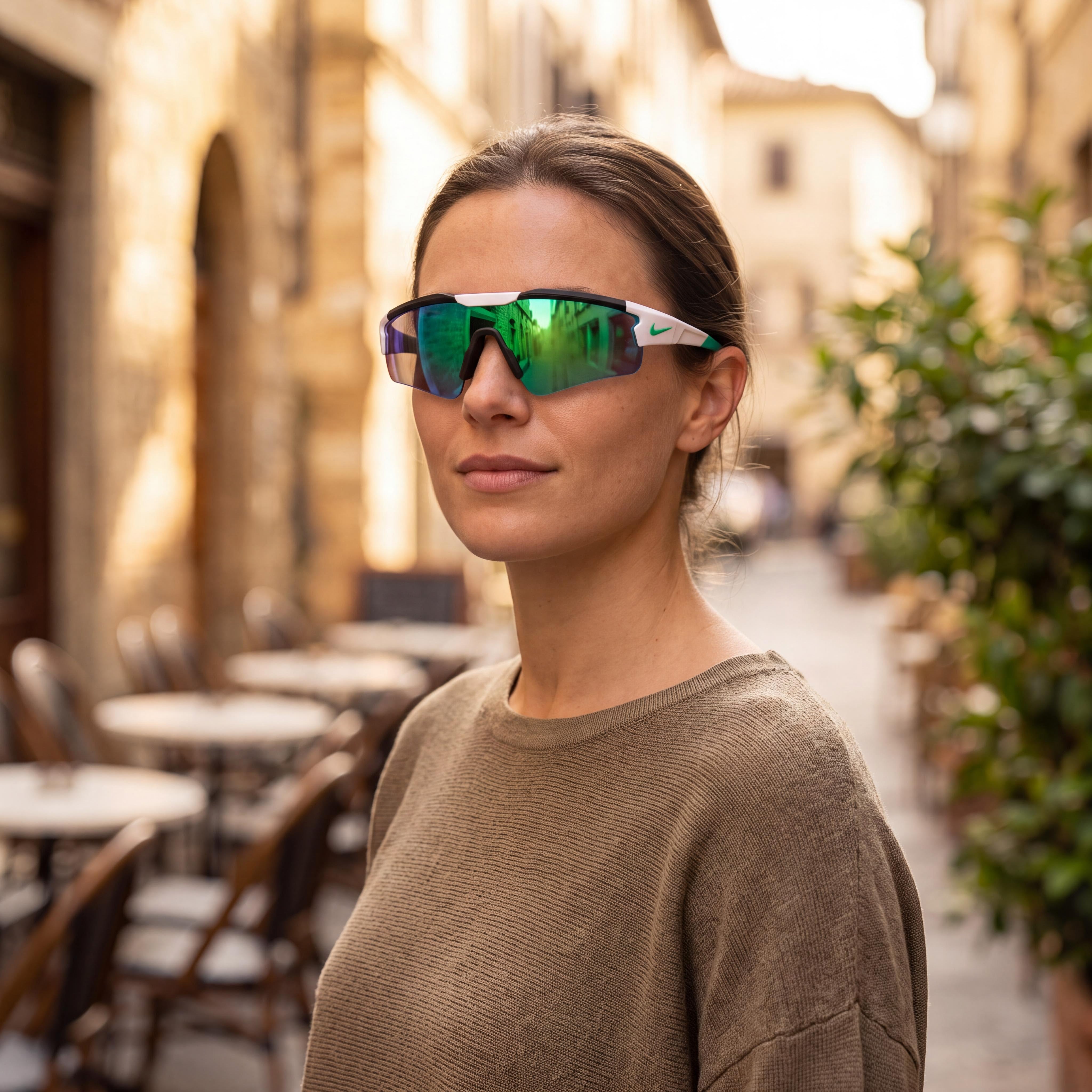 Nike Modern Women's Matte White Green Mirror Injected Plastic UV Protection Sunglasses 57mm, Photo 5